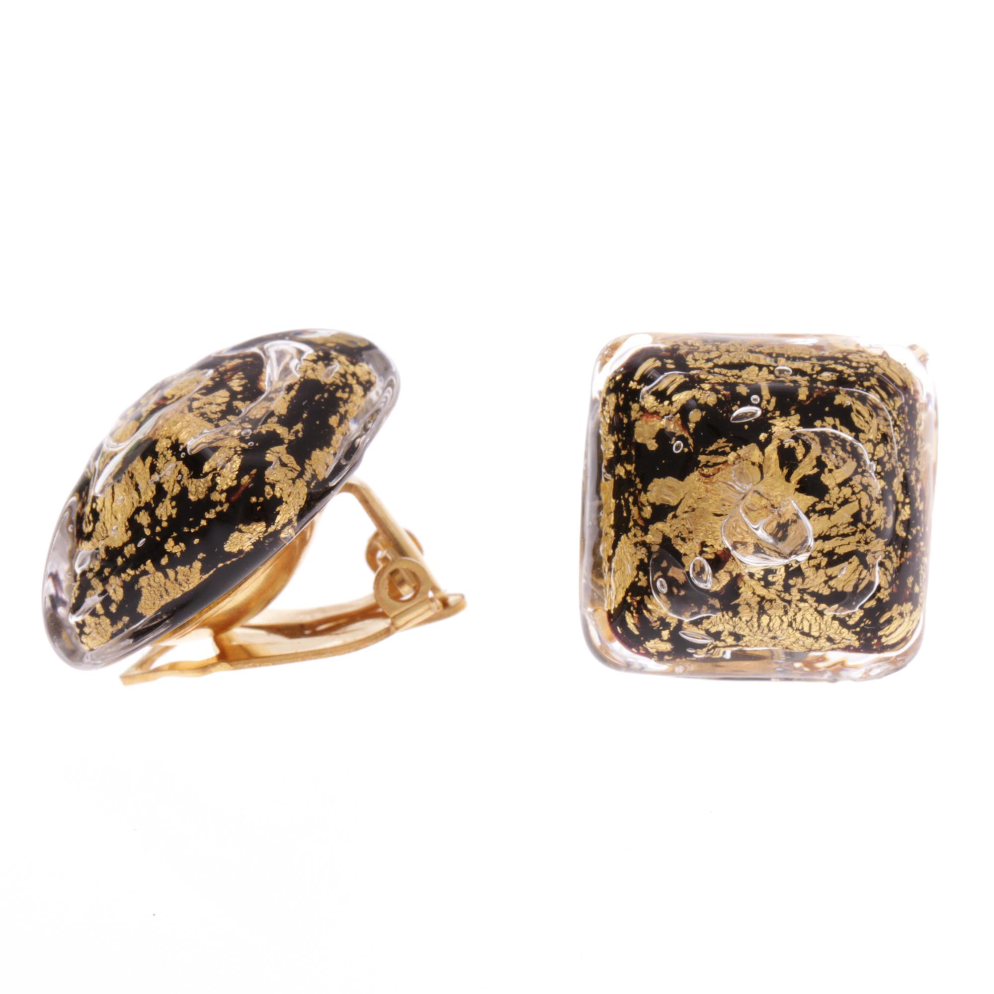 Ohrclip aus echtem Muranoglas  "Mandy"-schwarz-gold