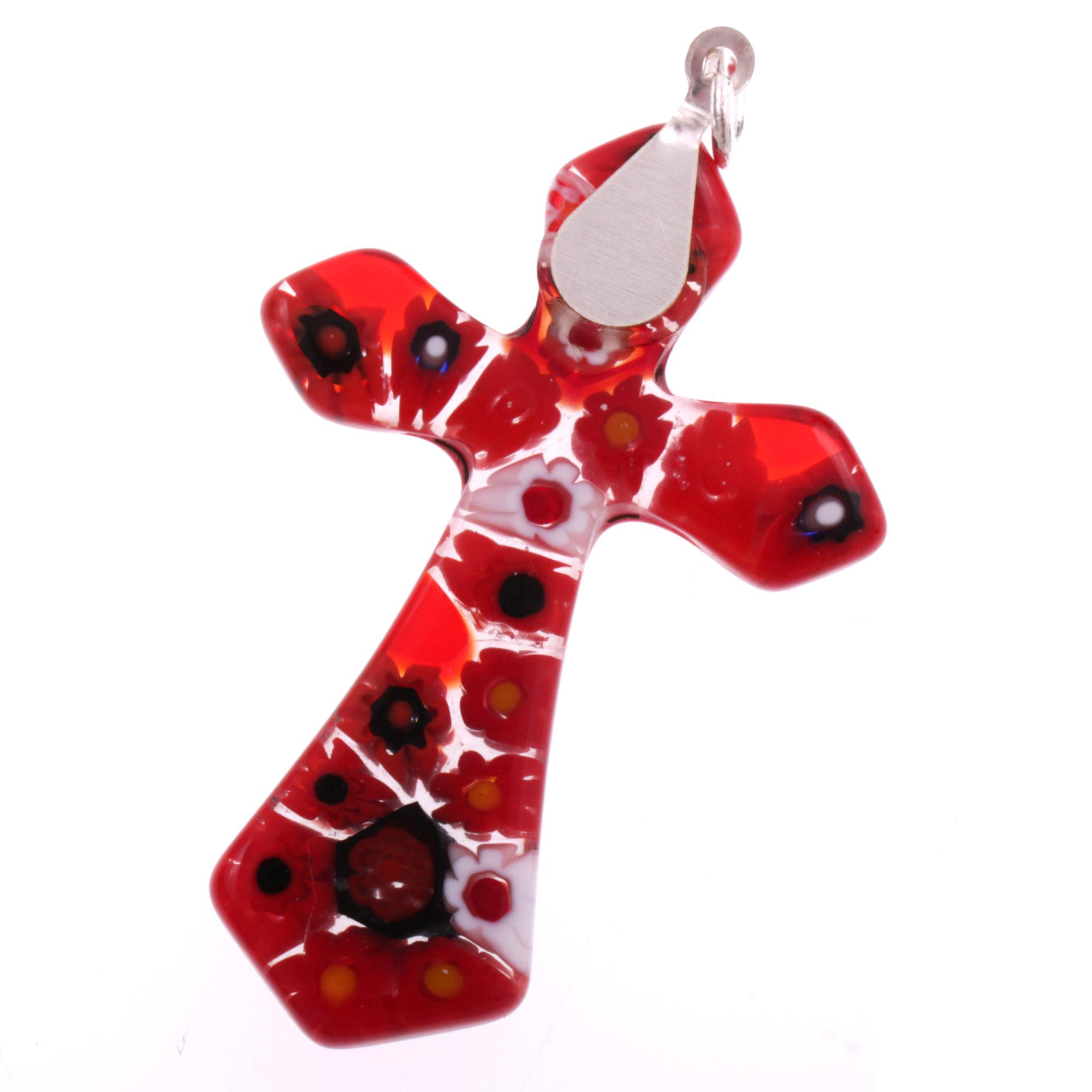 Wunderschönes Murano Glas Kreuz "Gotico" Mille Fiori Anhänger -rot