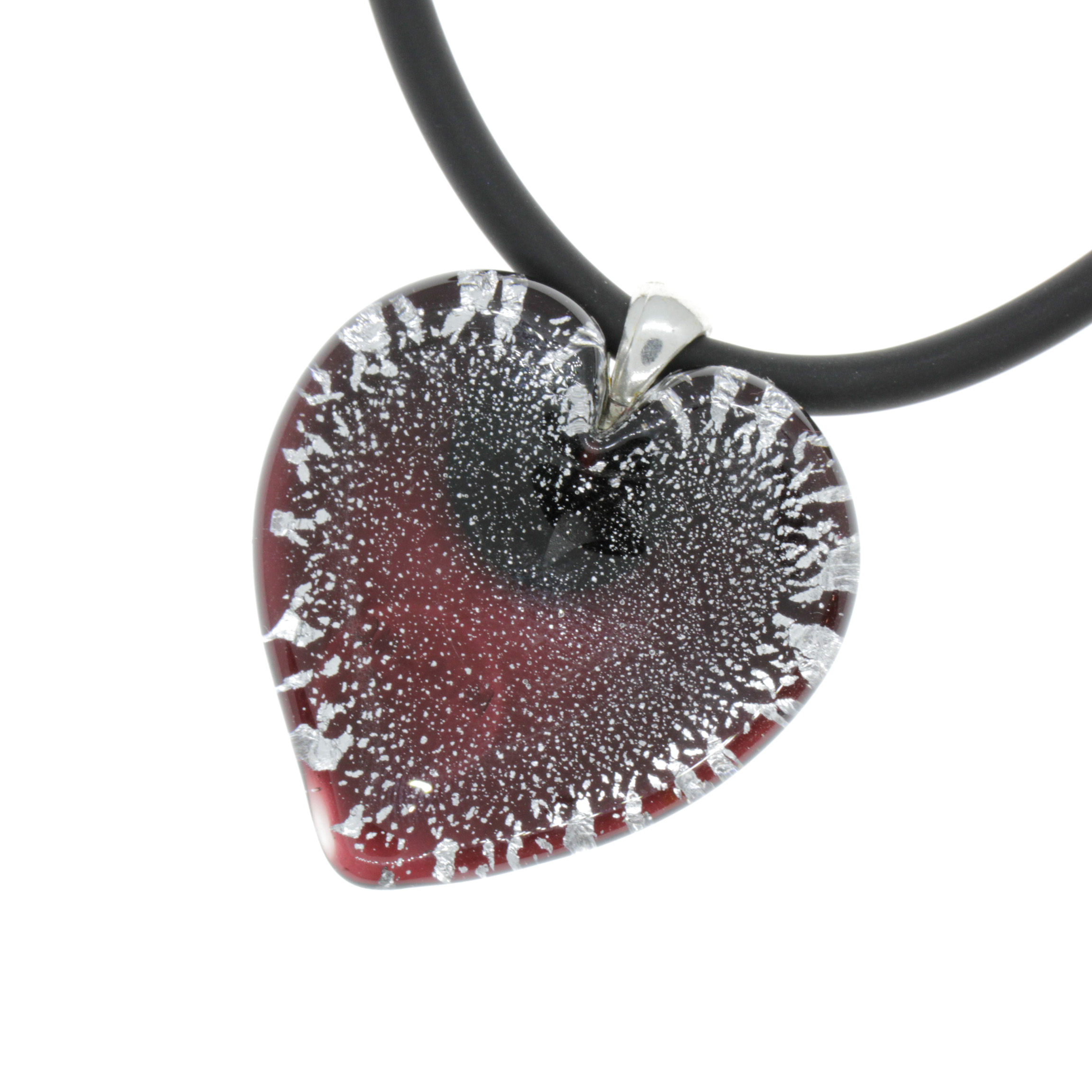 Edles Murano Glas Herz " Valencia" inkl. Kette-schwarz silber