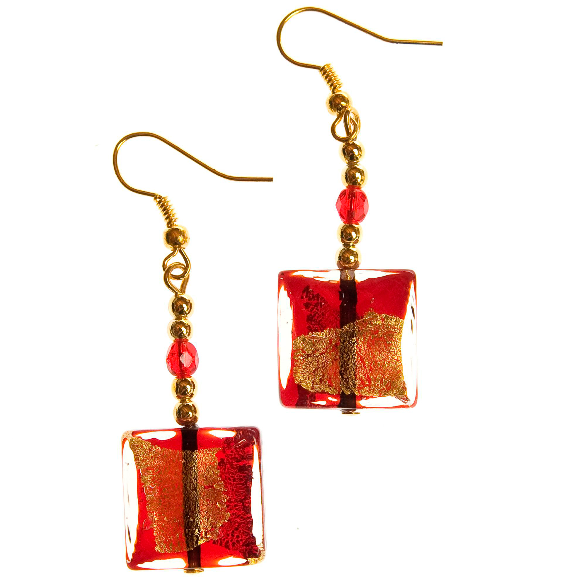 Murano Glas Ohrhaken "Ellen"-rot-gold