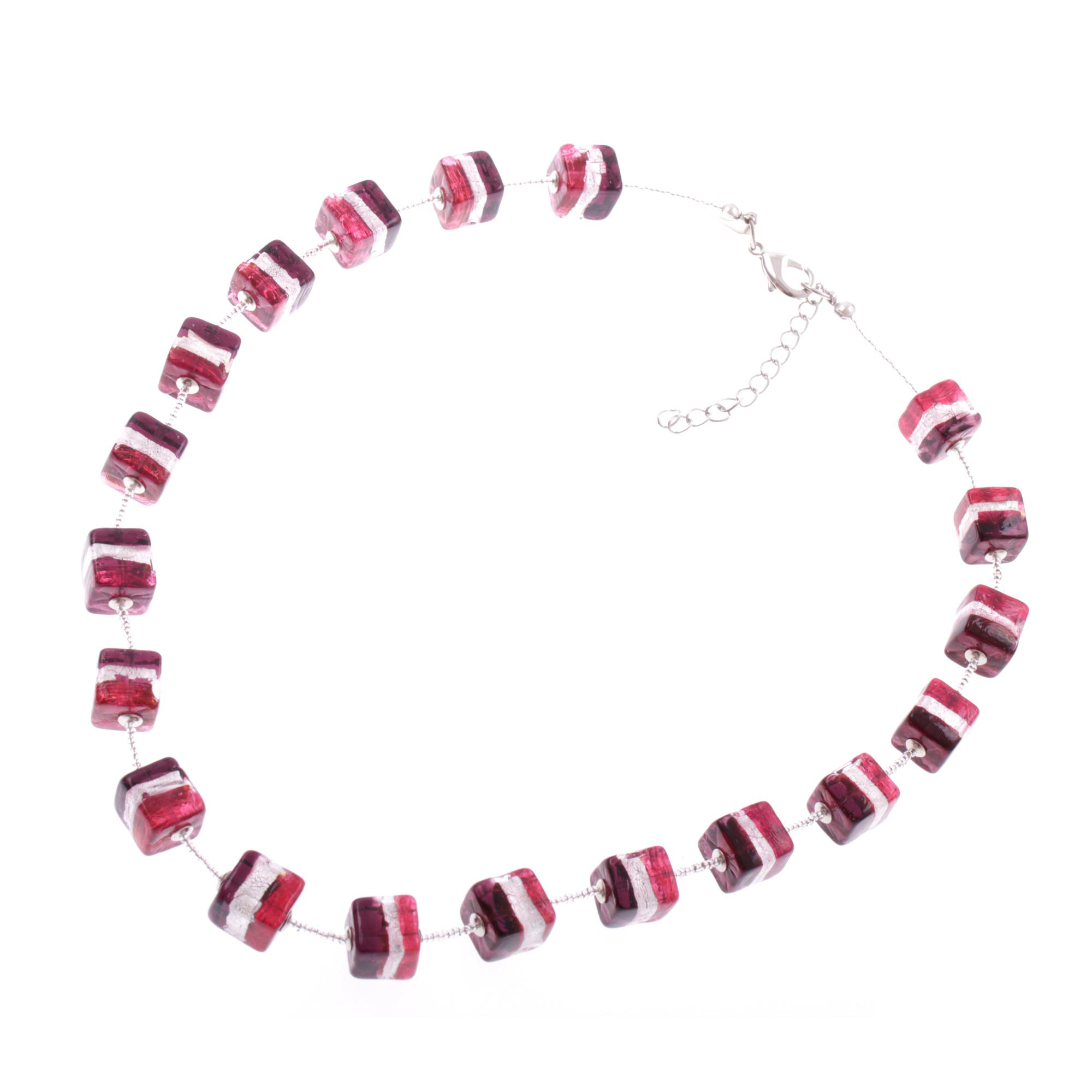 Murano Glas Collier "Quadro"-duo rot-silber