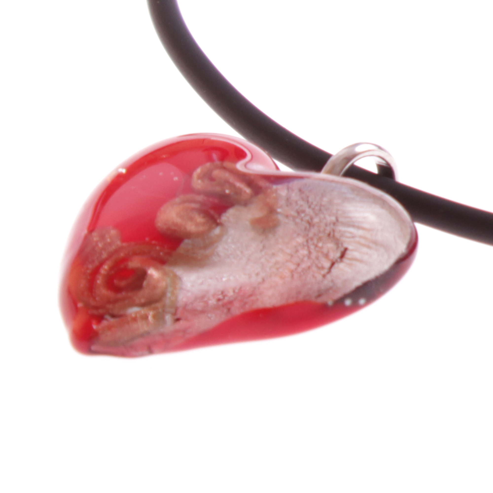 Wunderschönes Murano Glas Herz "Girello picco"-rot-silber