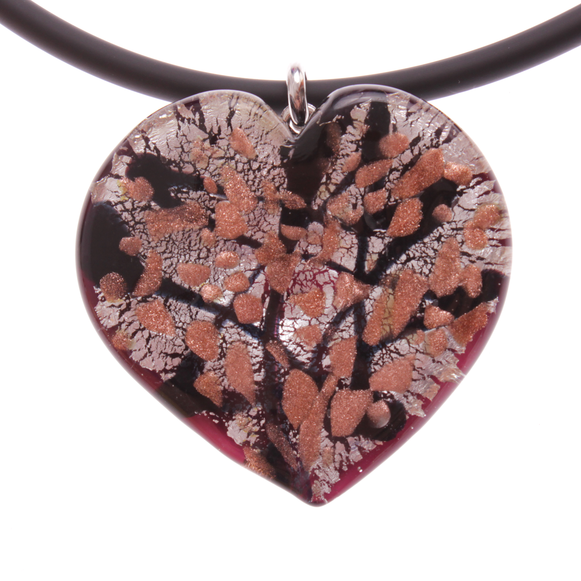 Edles Murano Glas Herz Model "Emotivo II"-schwarz-silber