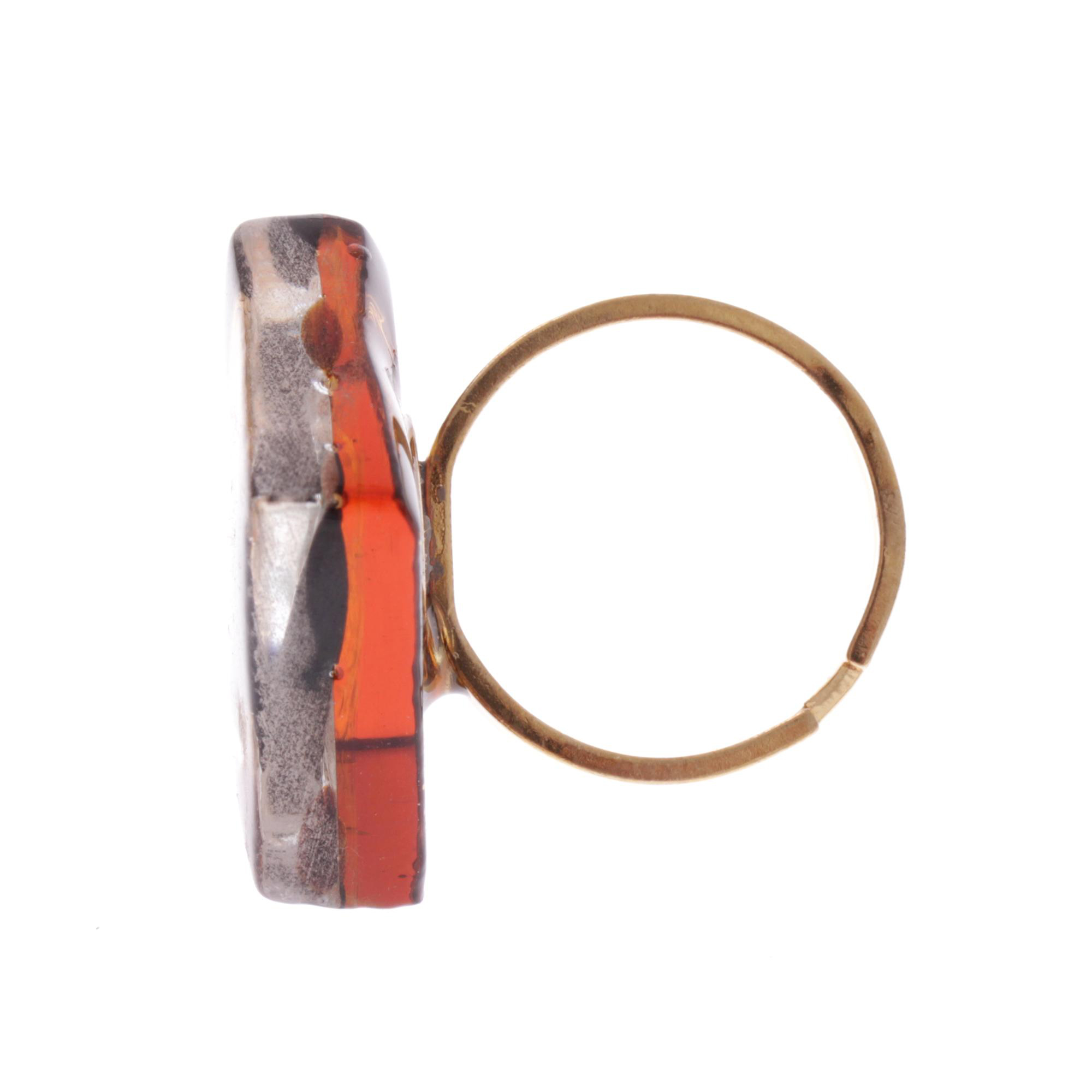 Quadratischer Murano Glas Ring "Violetta"-braun-gold