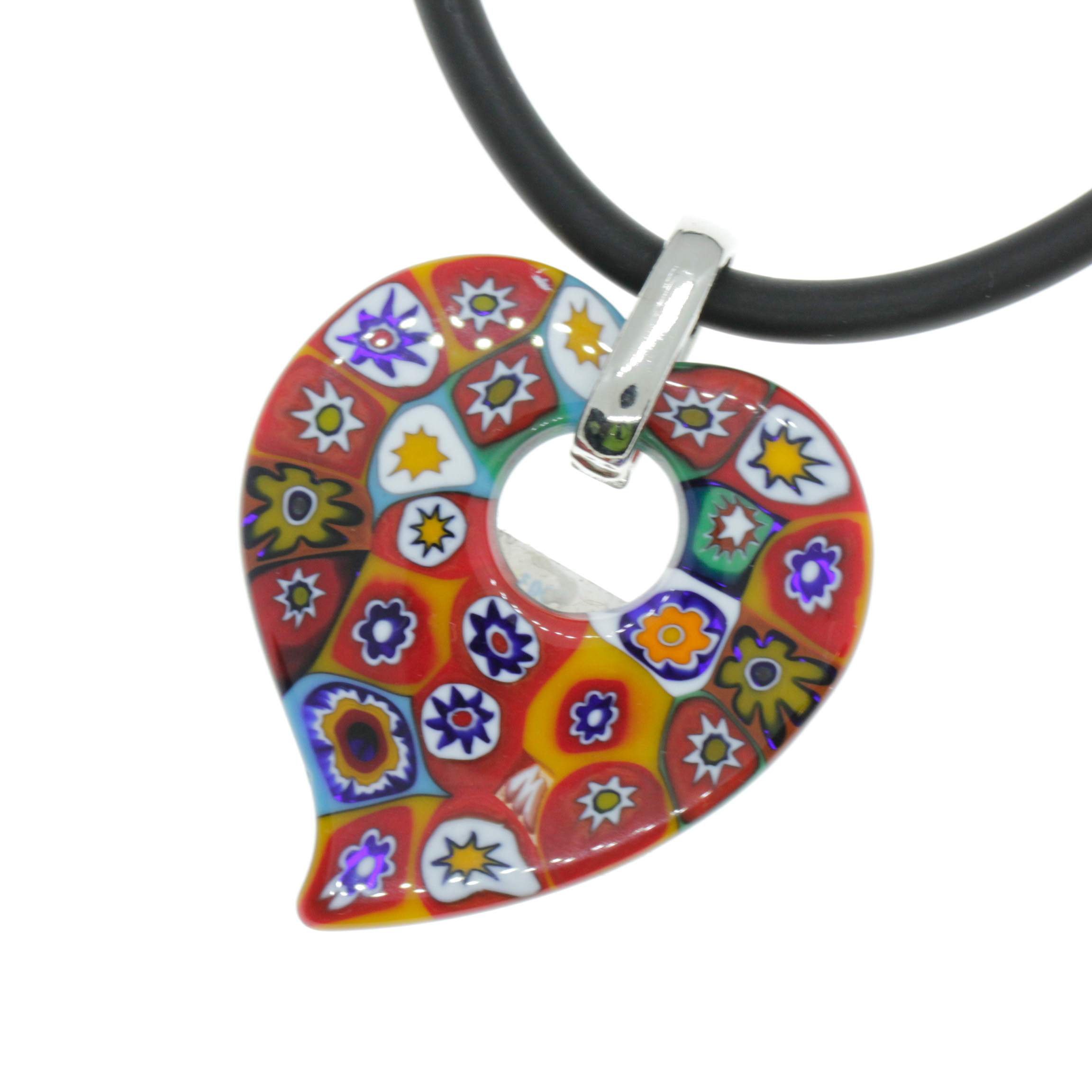 Murano Glas Herz Anhänger "Rinviato" Mille Fiori-mille fiori