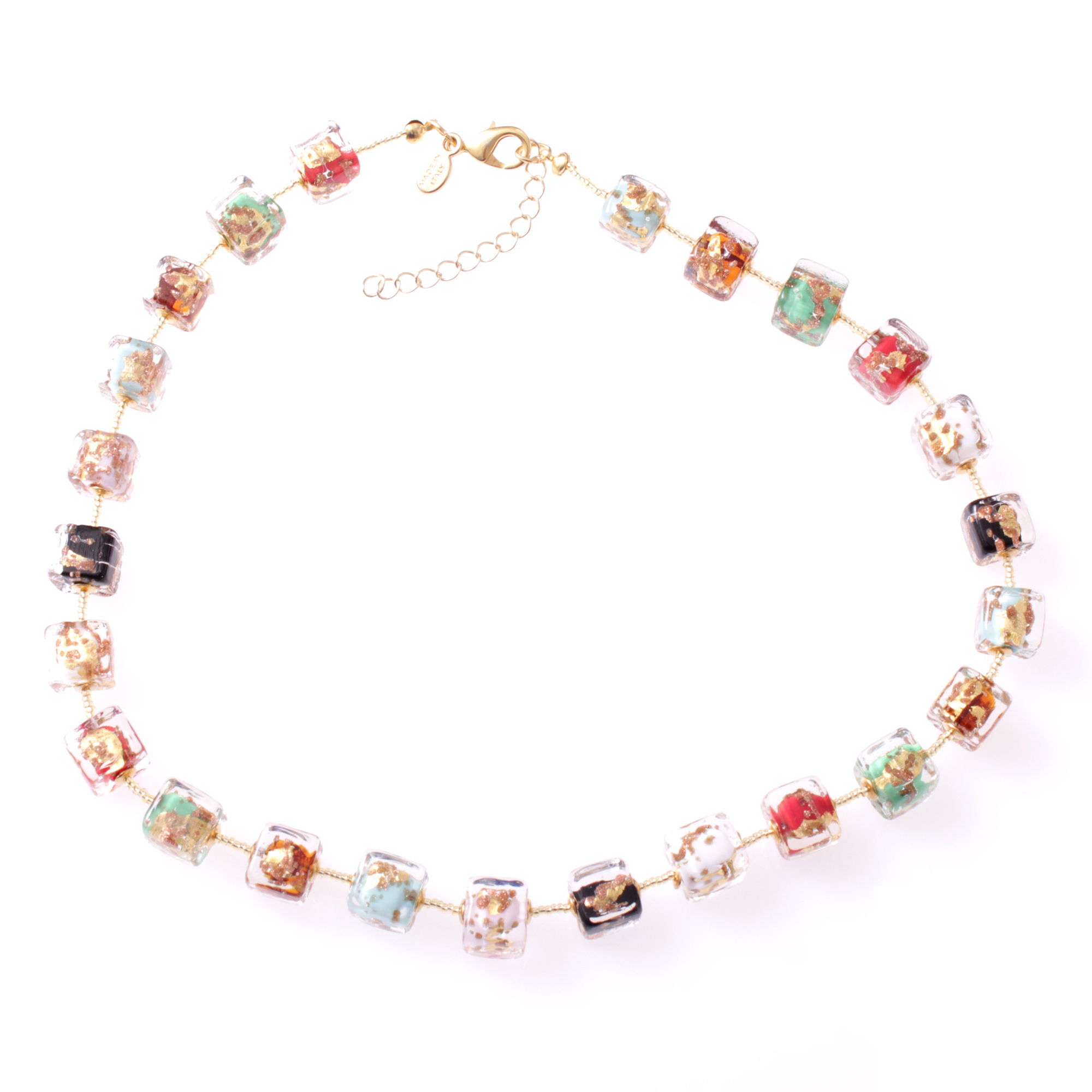 Ein ultimativ schönes Würfelcollier "Quadro Deluxe" echt Murano!-bunt-gold