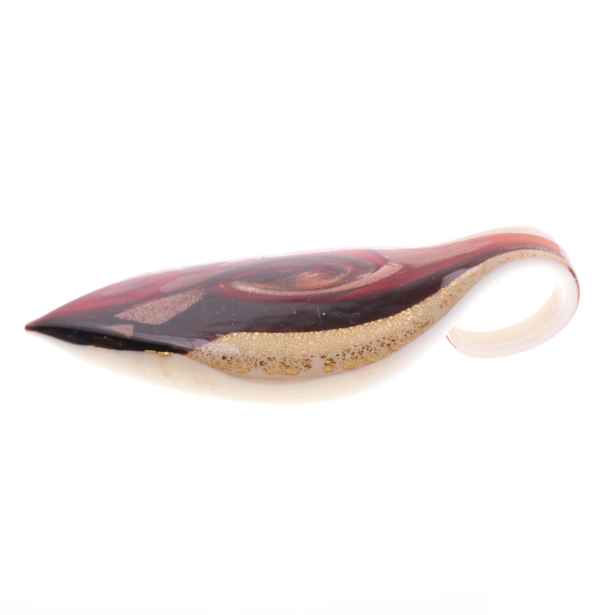 Feines kleines Murano Glas Blatt "Pala" Anhänger-rot-gold