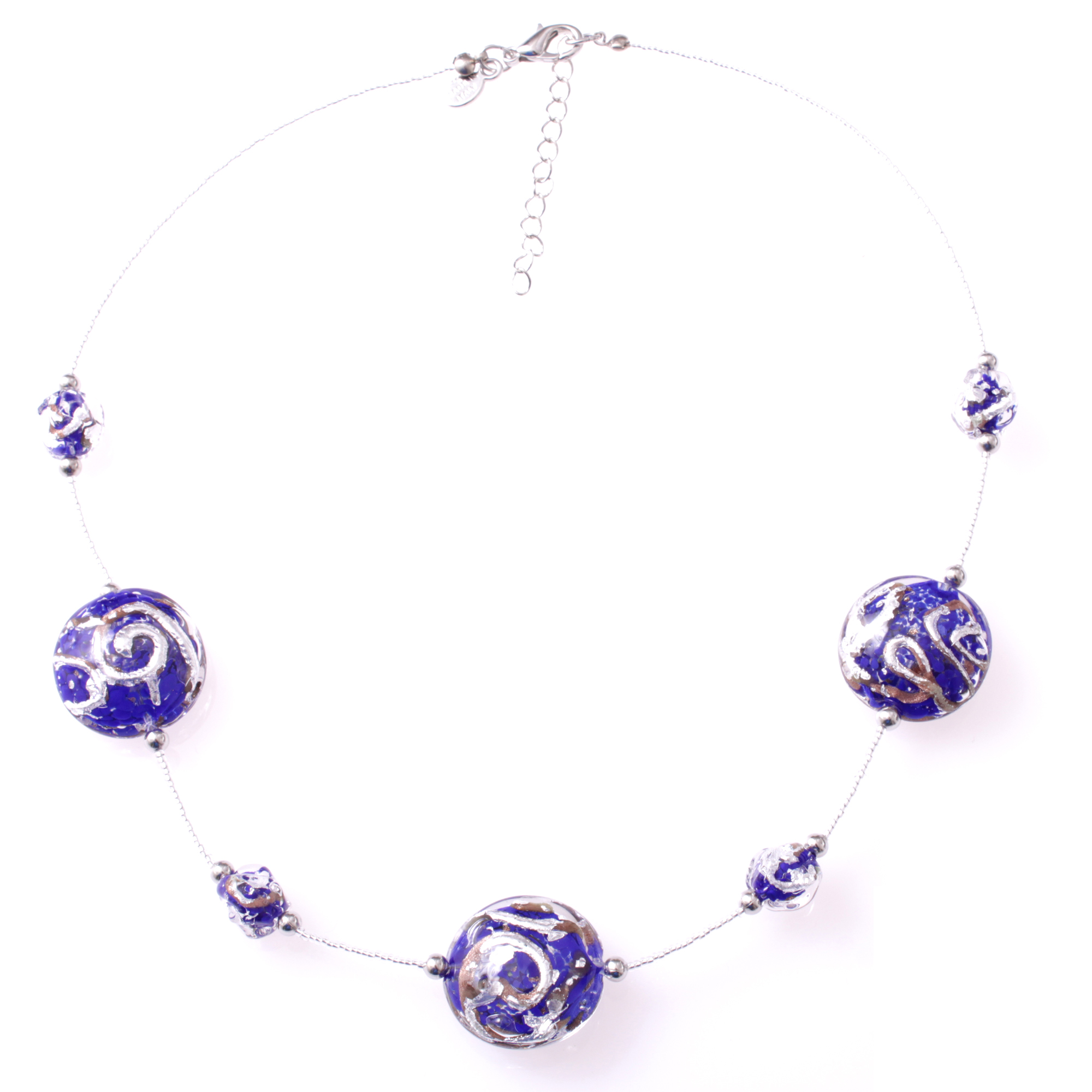 Stilvolles Murano Glas Collier "Astana Deluxe" -blau-silber