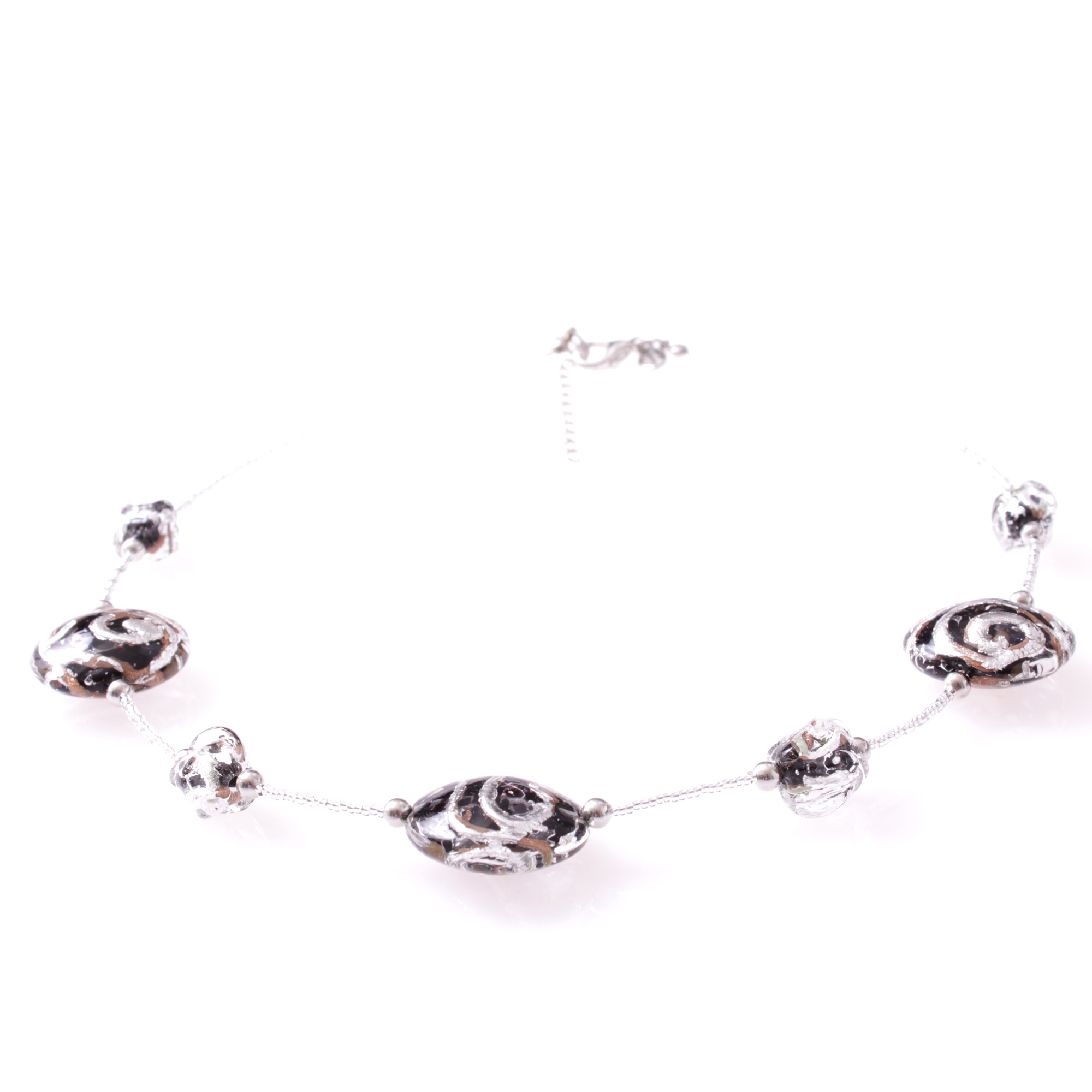 Stilvolles Murano Glas Collier "Astana Deluxe" -schwarz-silber