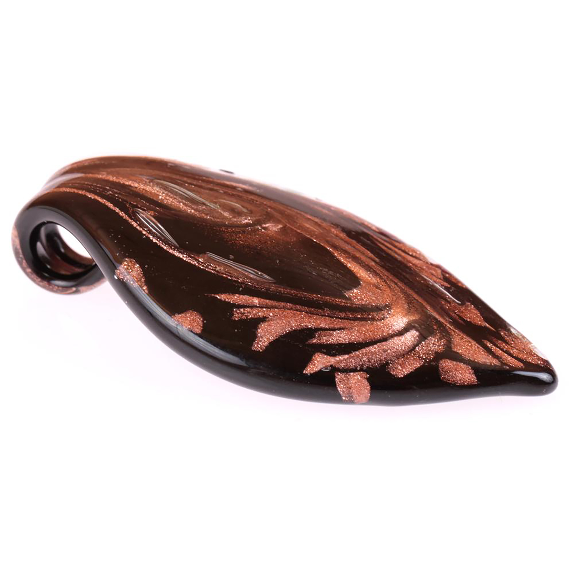 Feines kleines Murano Glas Blatt "Pala" Anhänger-schwarz-kupfer