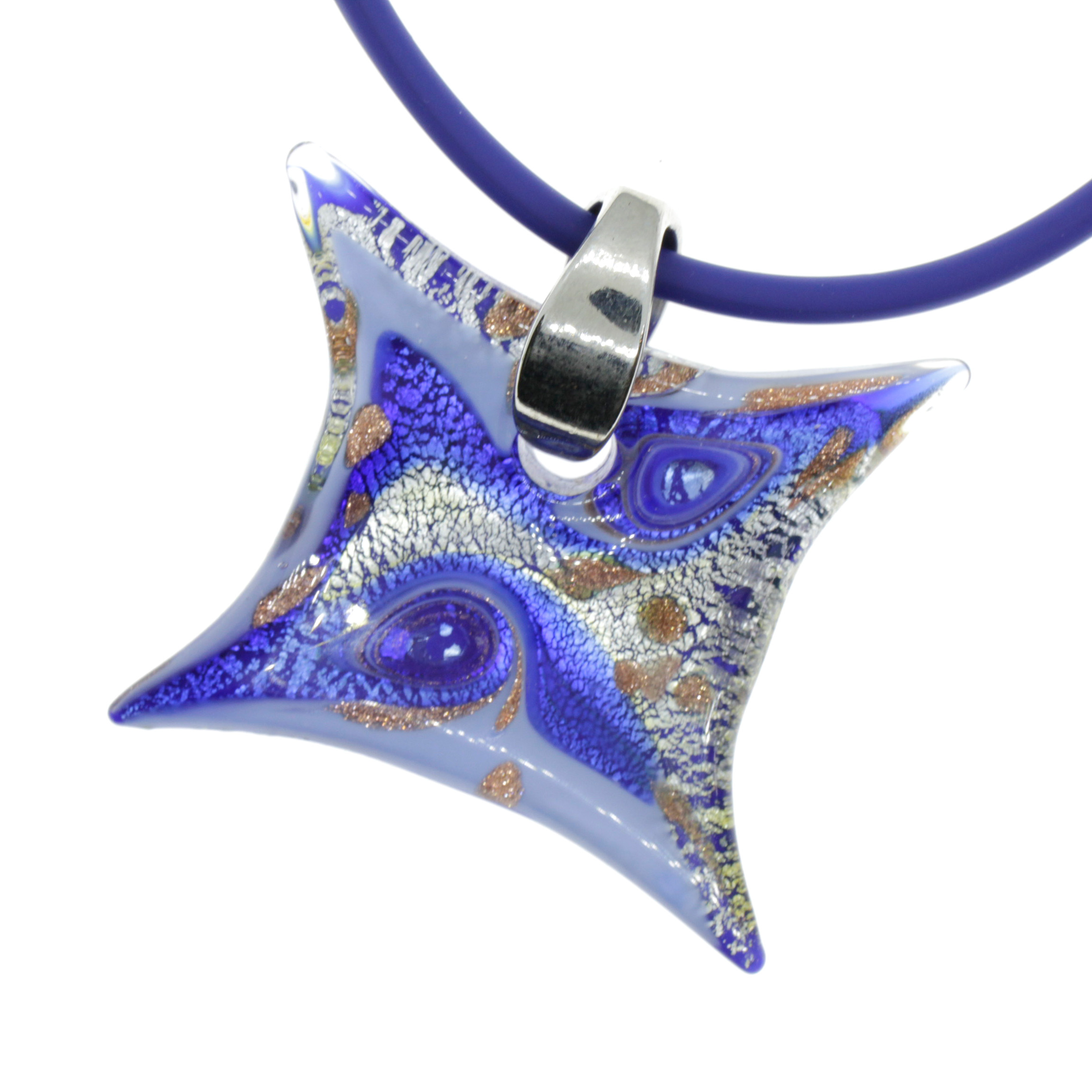 Exquisiter Murano Glas Anhänger "Losanga" -blau-silber