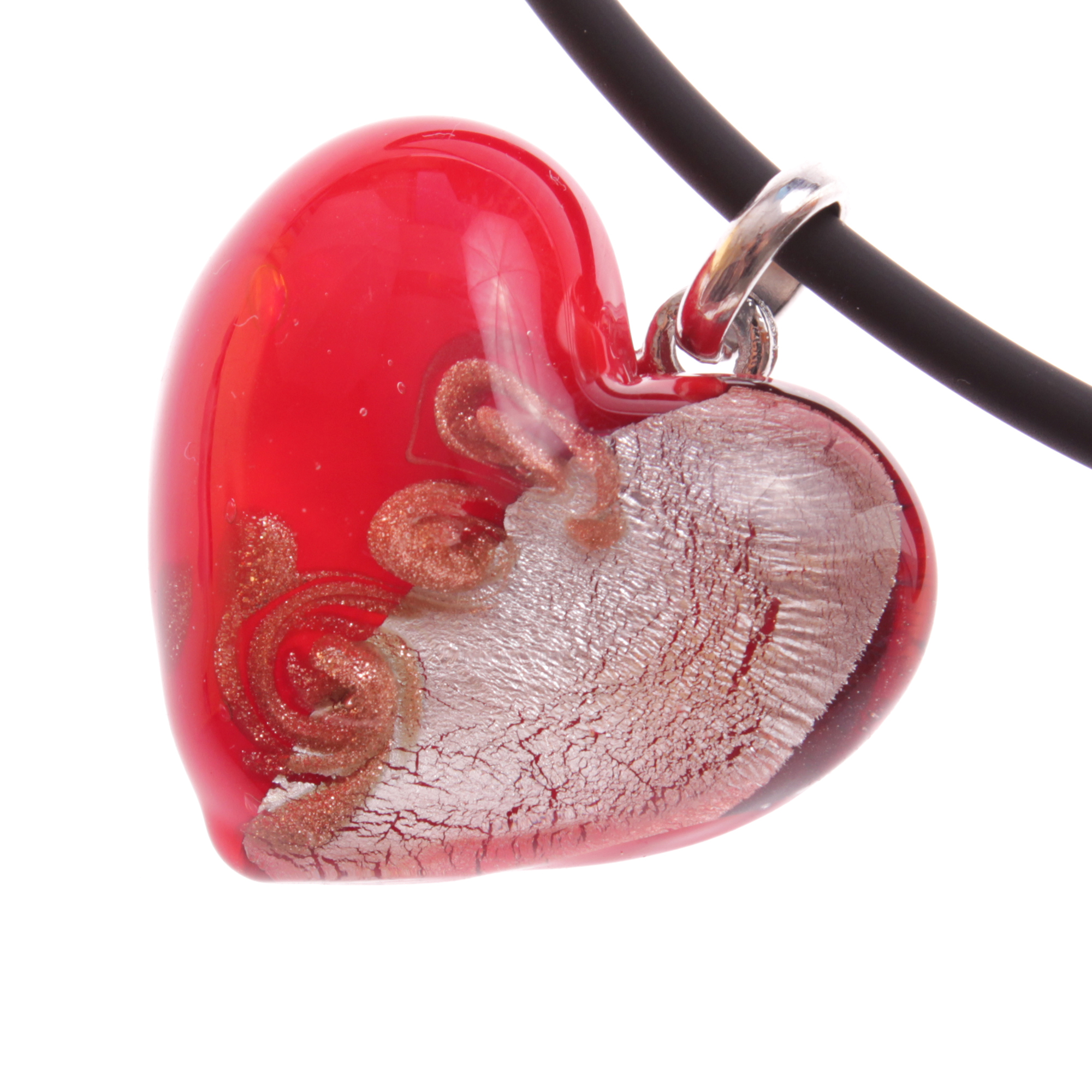 Wunderschönes Murano Glas Herz "Girello picco"-rot-silber