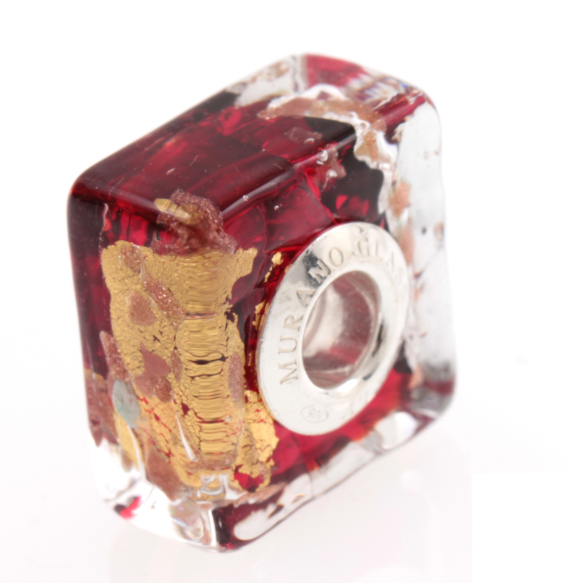 Murano Glas Bead "Quadrato" Charm-rubinrot Murano Glas Bead "Quadrato" Charm-rubinrot