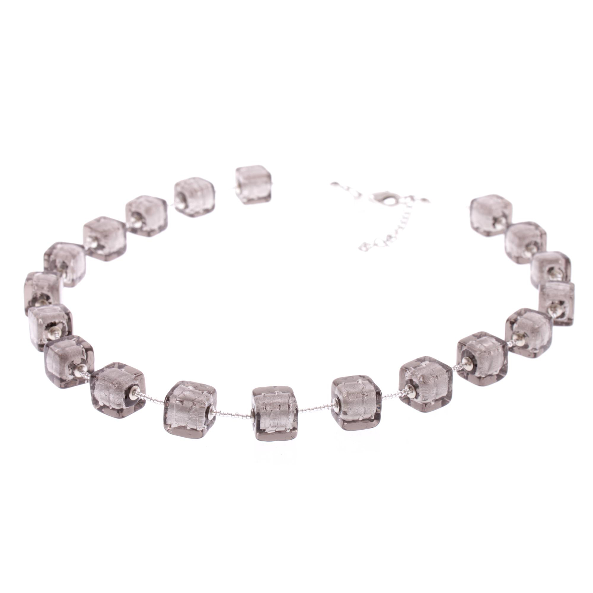 Murano Glas Collier "Quadro"-grau-silber