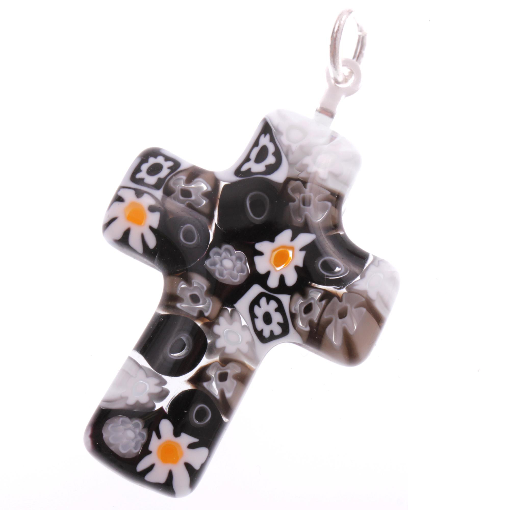 Murano Glas Anhänger "Rood medium" Mille Fiori-schwarz-weiss