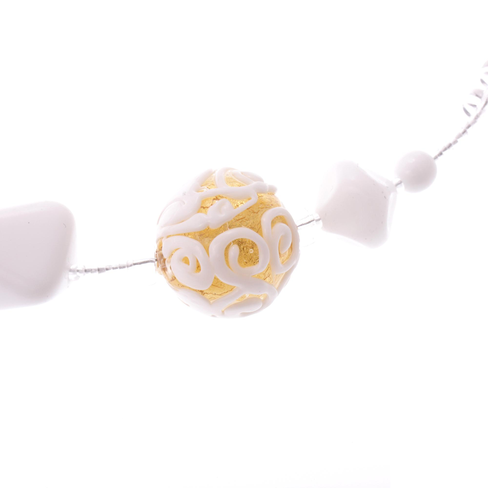 Edles Murano Glas Collier "Tracina" Halskette-weiß gold
