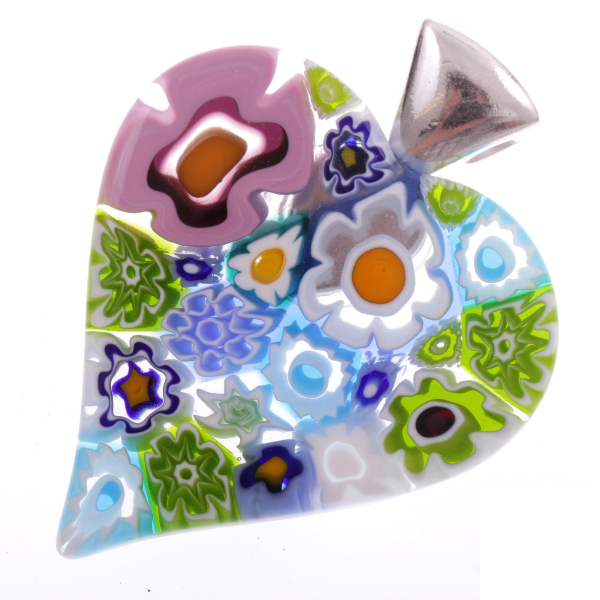 Edles Murano Glas Herz "Milena II" Mille Fiori Anhänger -Pastell bunt