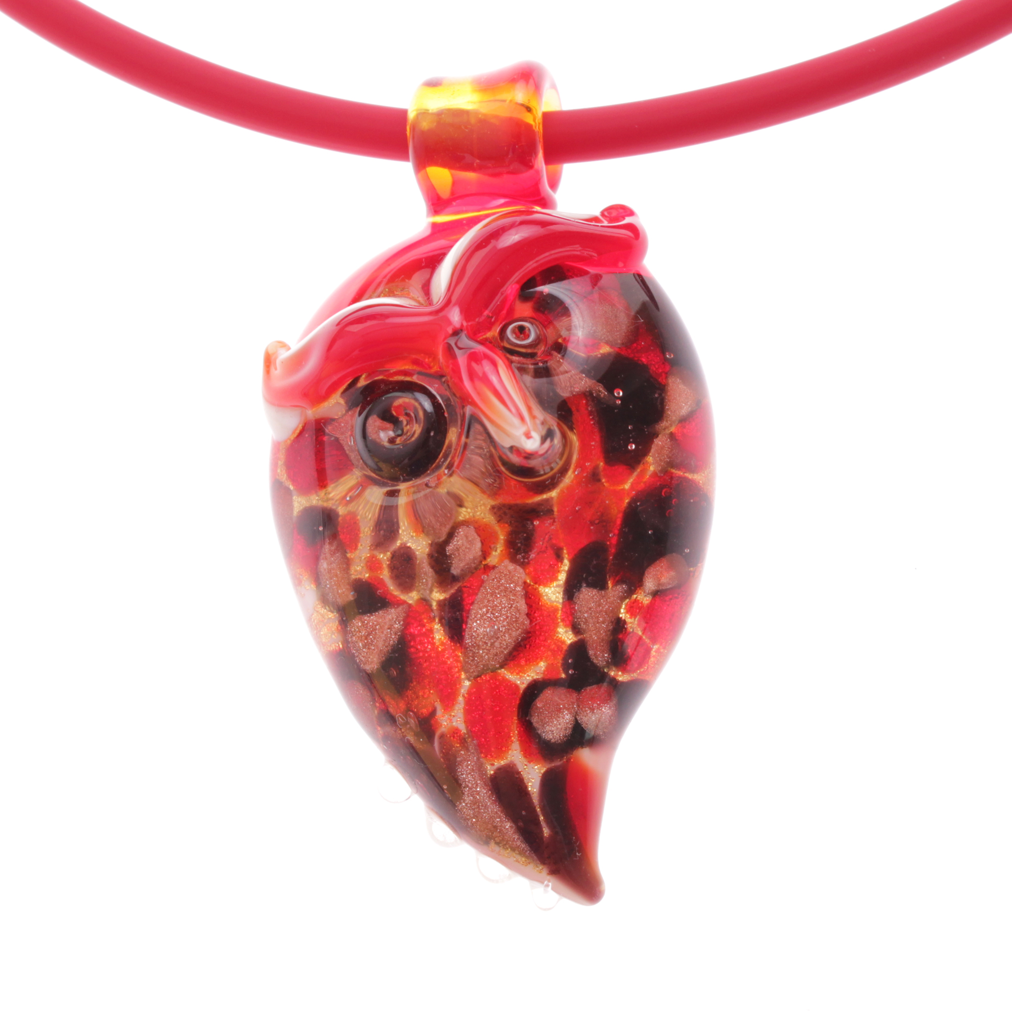 Eine wundervolle Eule aus Muranoglas Model "Grande Gufo"-rot-gold