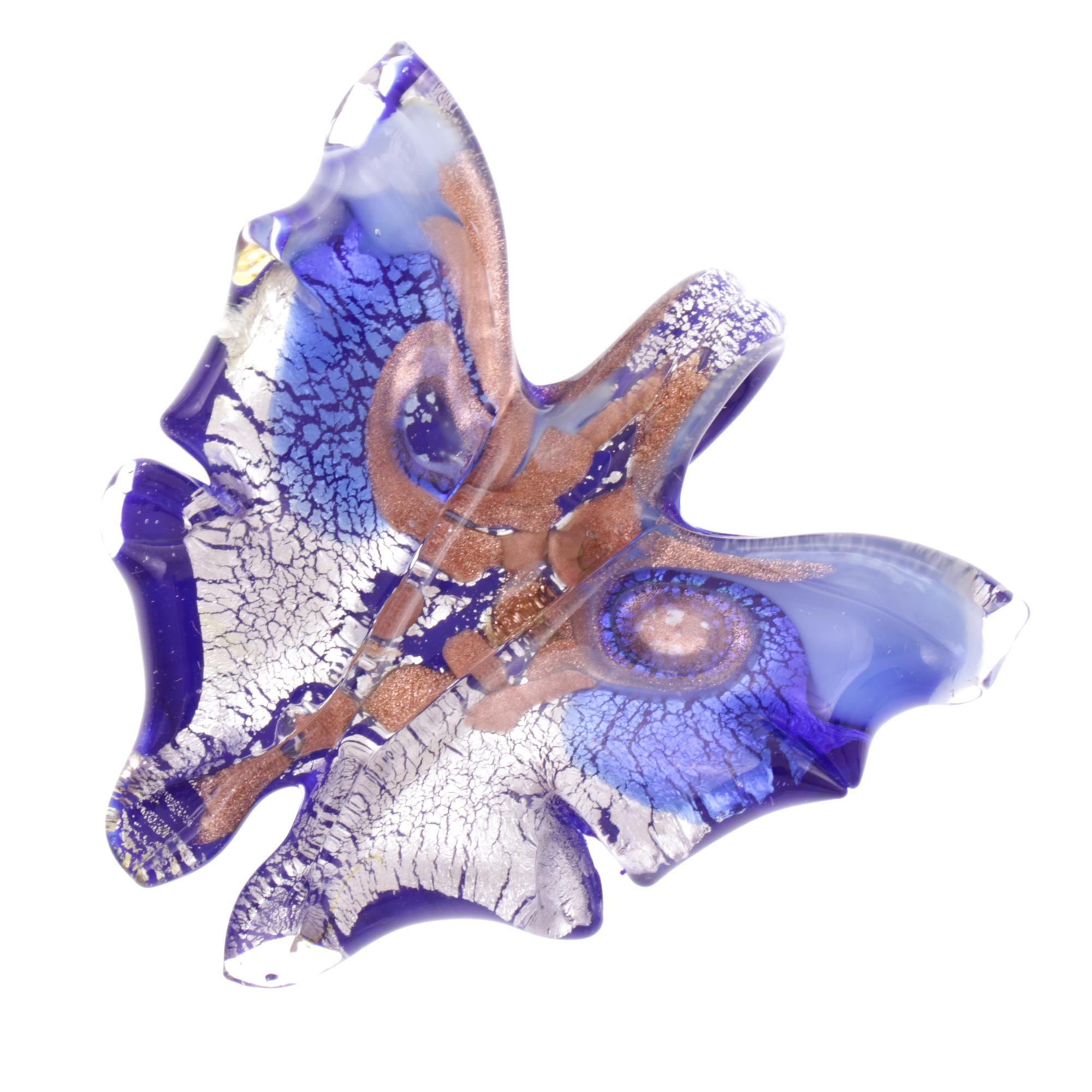 Ein Murano Glas Schmetterling "Farfalla" Anhänger-blau-silber