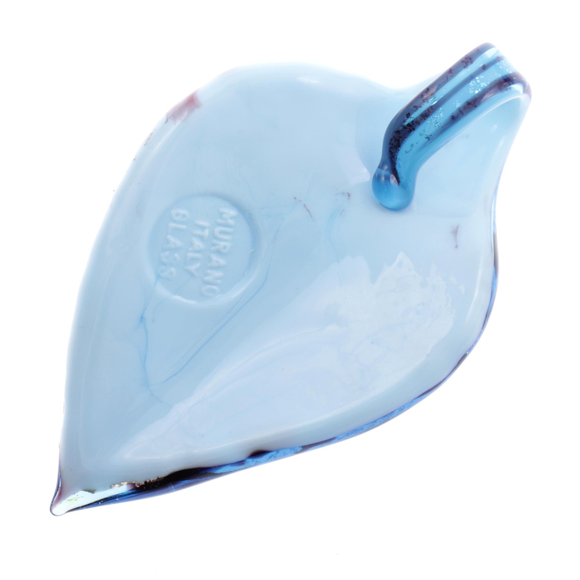 Ein großes Murano Glas Blatt "Pala Grande" Anhänger-blau