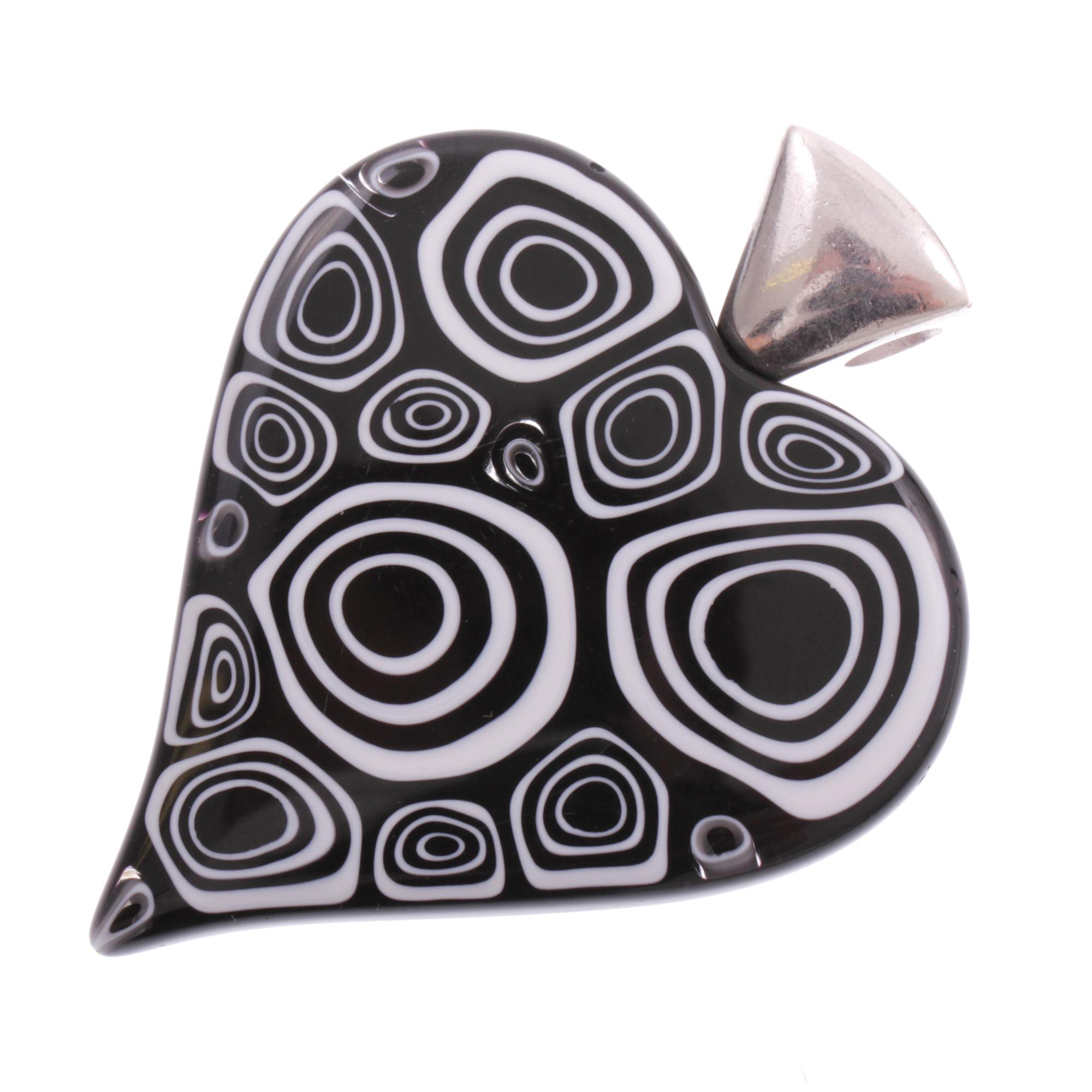 Edles Murano Glas Herz "Milena II" Mille Fiori Anhänger -schwarz-weiss
