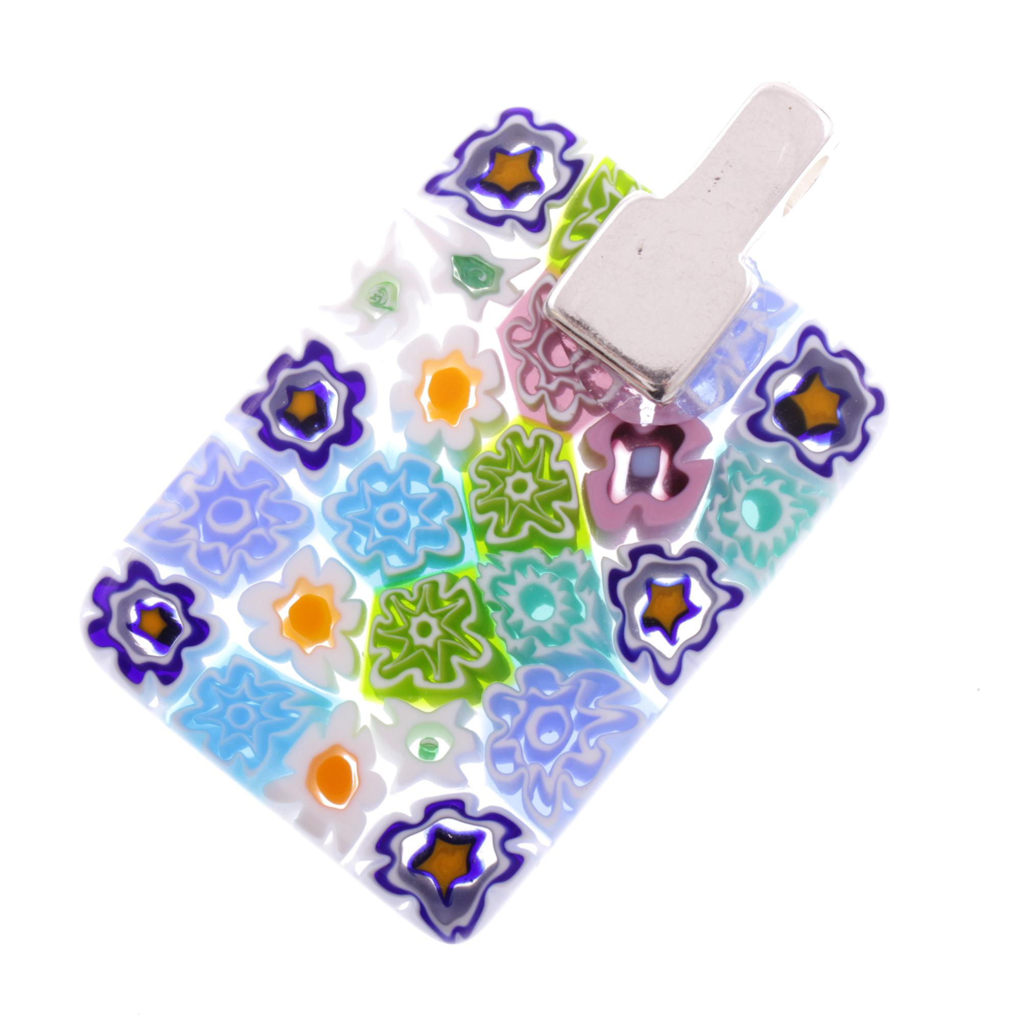 Rechteck Anhänger "Ameno" Murano Glas Mille Fiori-Pastell bunt