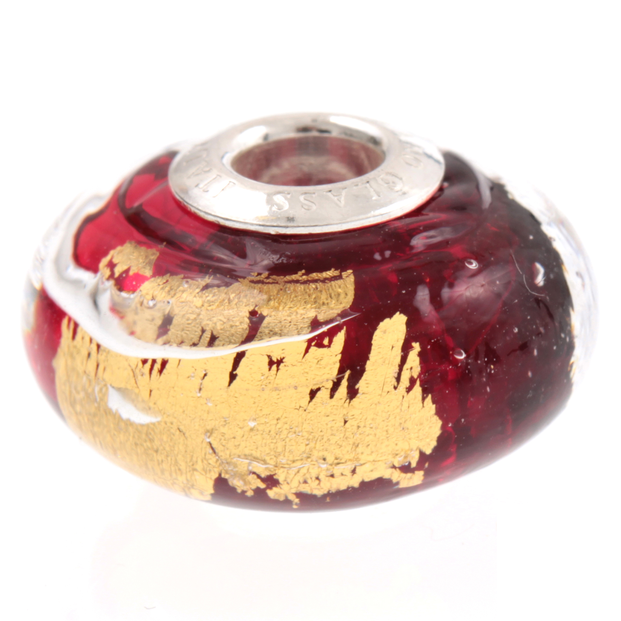 Murano Glas Bead "Ciclo" mit 925 Silber Fassung-rubinrot Murano Glas Bead "Ciclo" mit 925 Silber Fassung-rubinrot