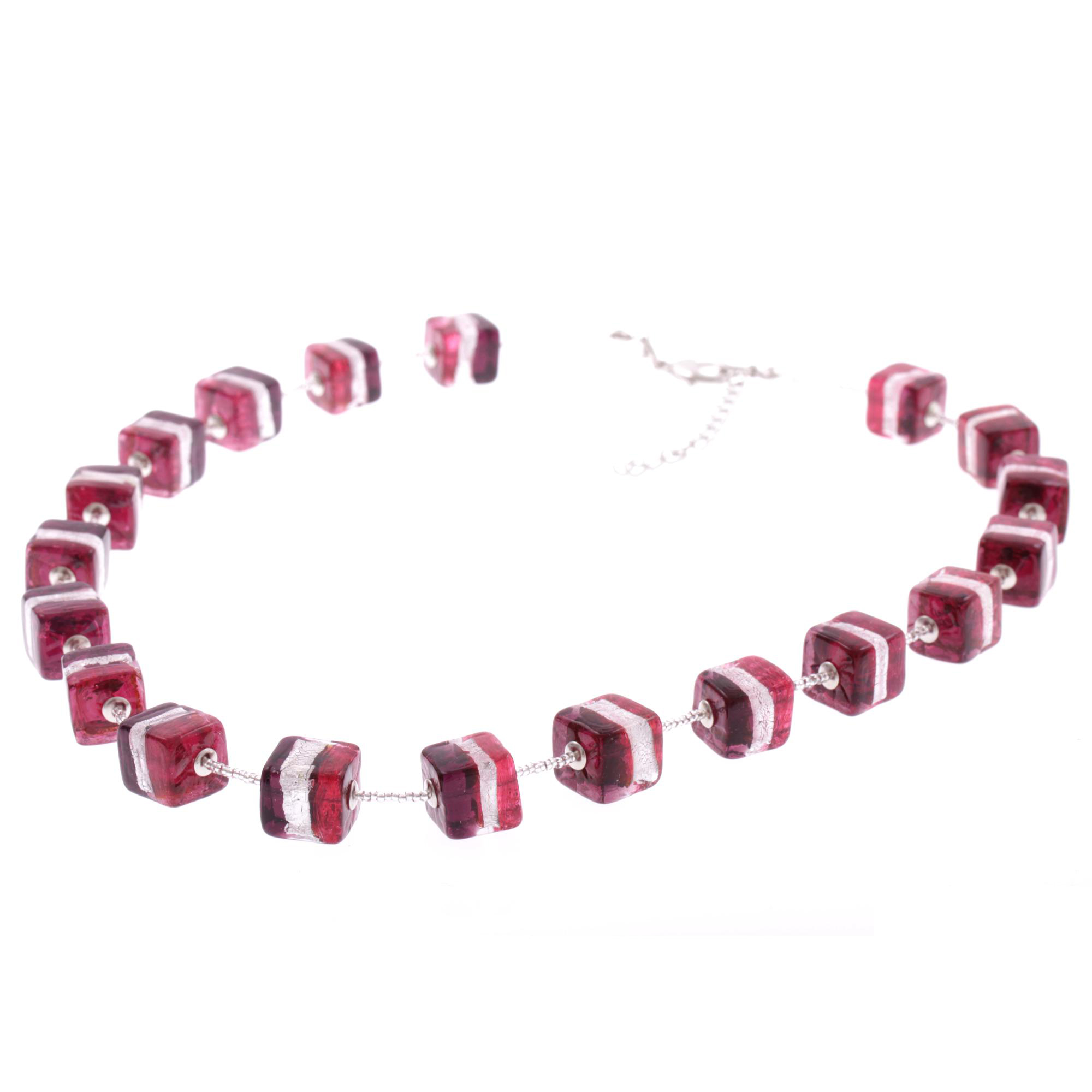 Murano Glas Collier "Quadro"-duo rot-silber