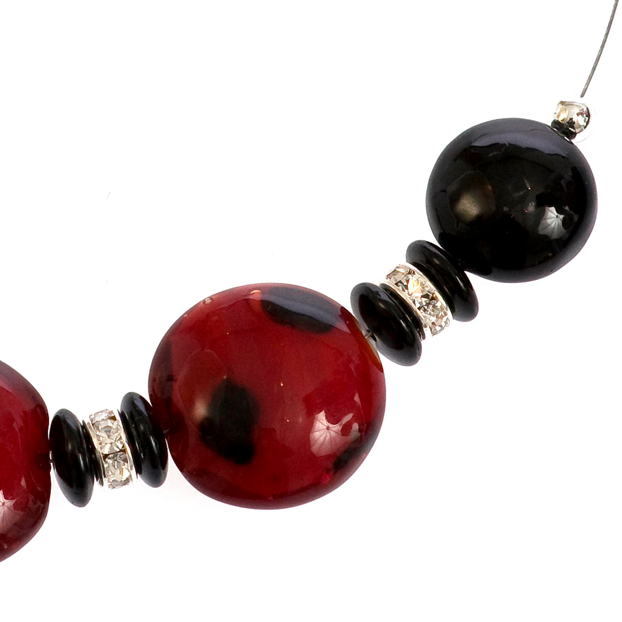 Hinreißendes Murano Glas Collier "Perth" Halskette-rot-silber