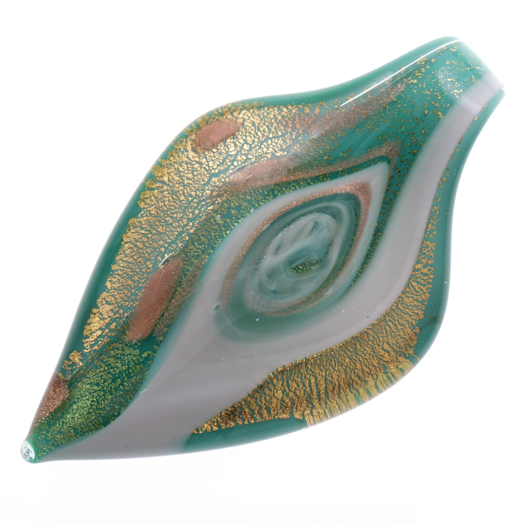 Feines kleines Murano Glas Blatt "Pala" Anhänger-grün-gold