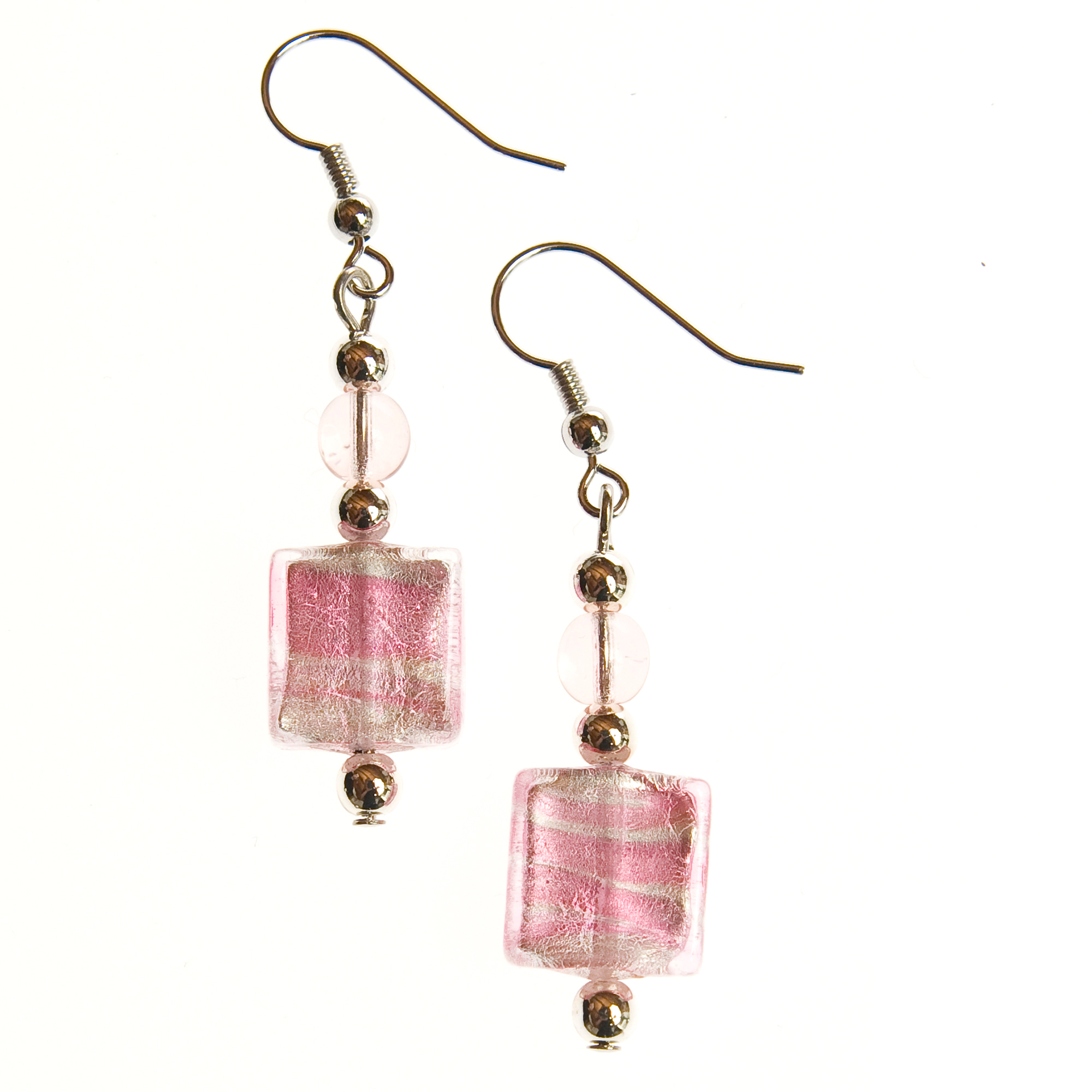 Ohrhaken "Sena" Ohrring Ohrschmuck Murano Glas-rosa-silber