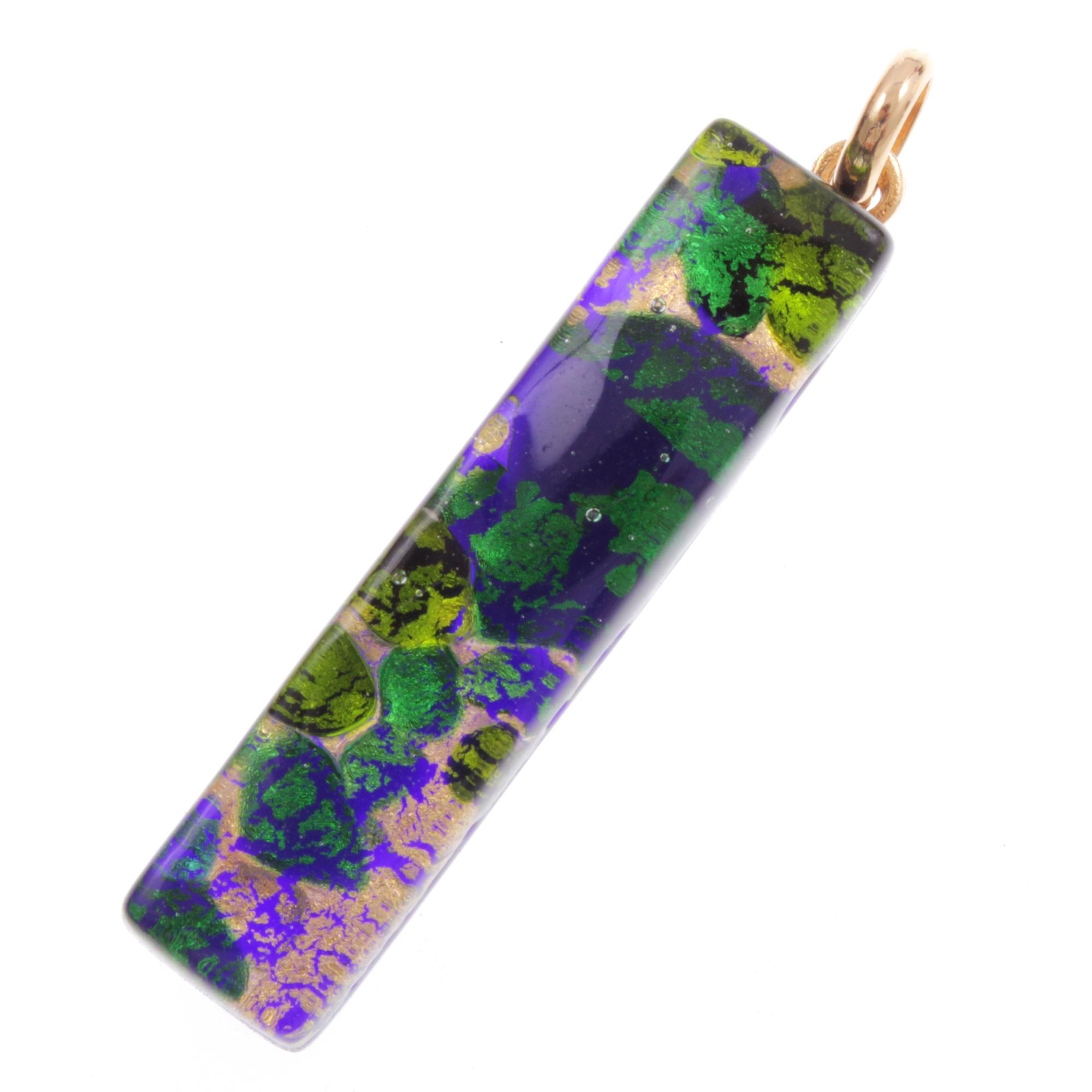Murano Glas Anhänger Baguette "Bastone"-grün-gold