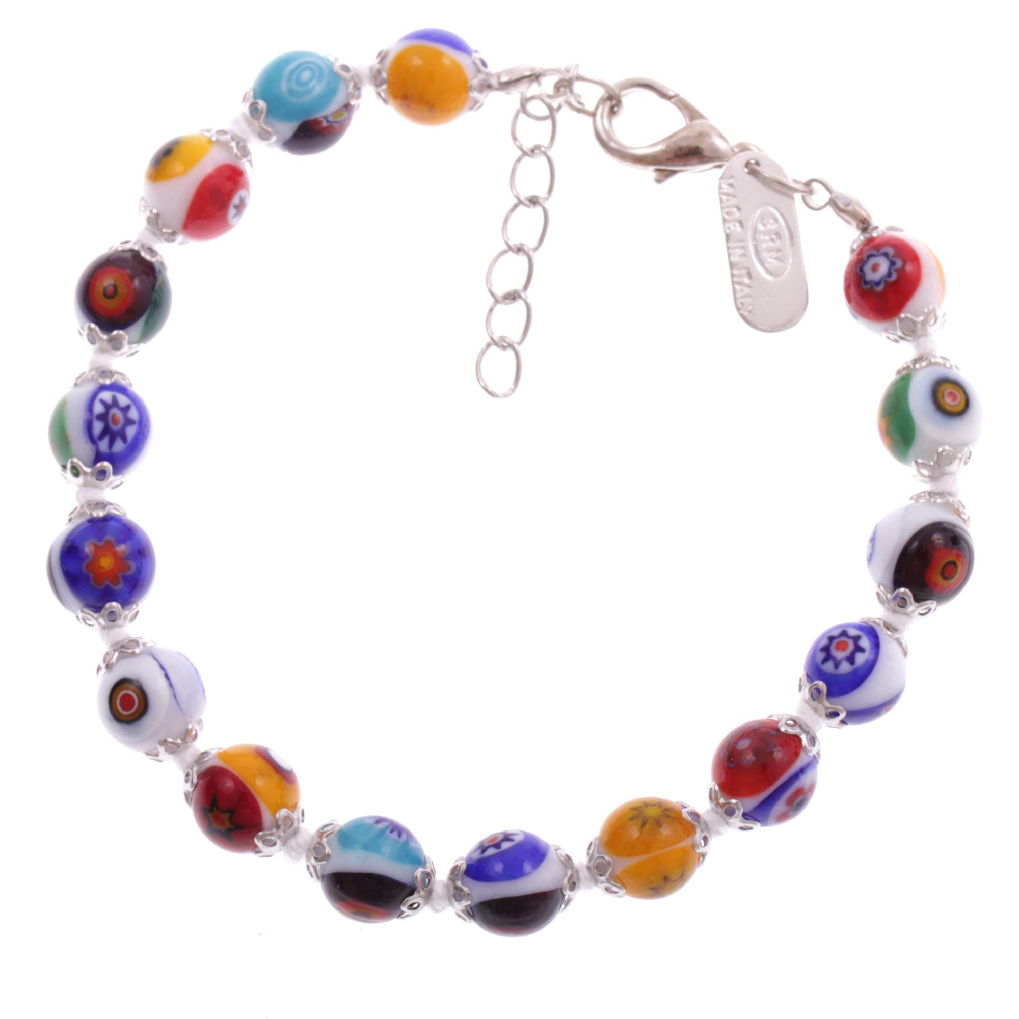 Mille Fiori Murano Glas Armband "Faccia" Armschmuck 8 mm-weiß silber