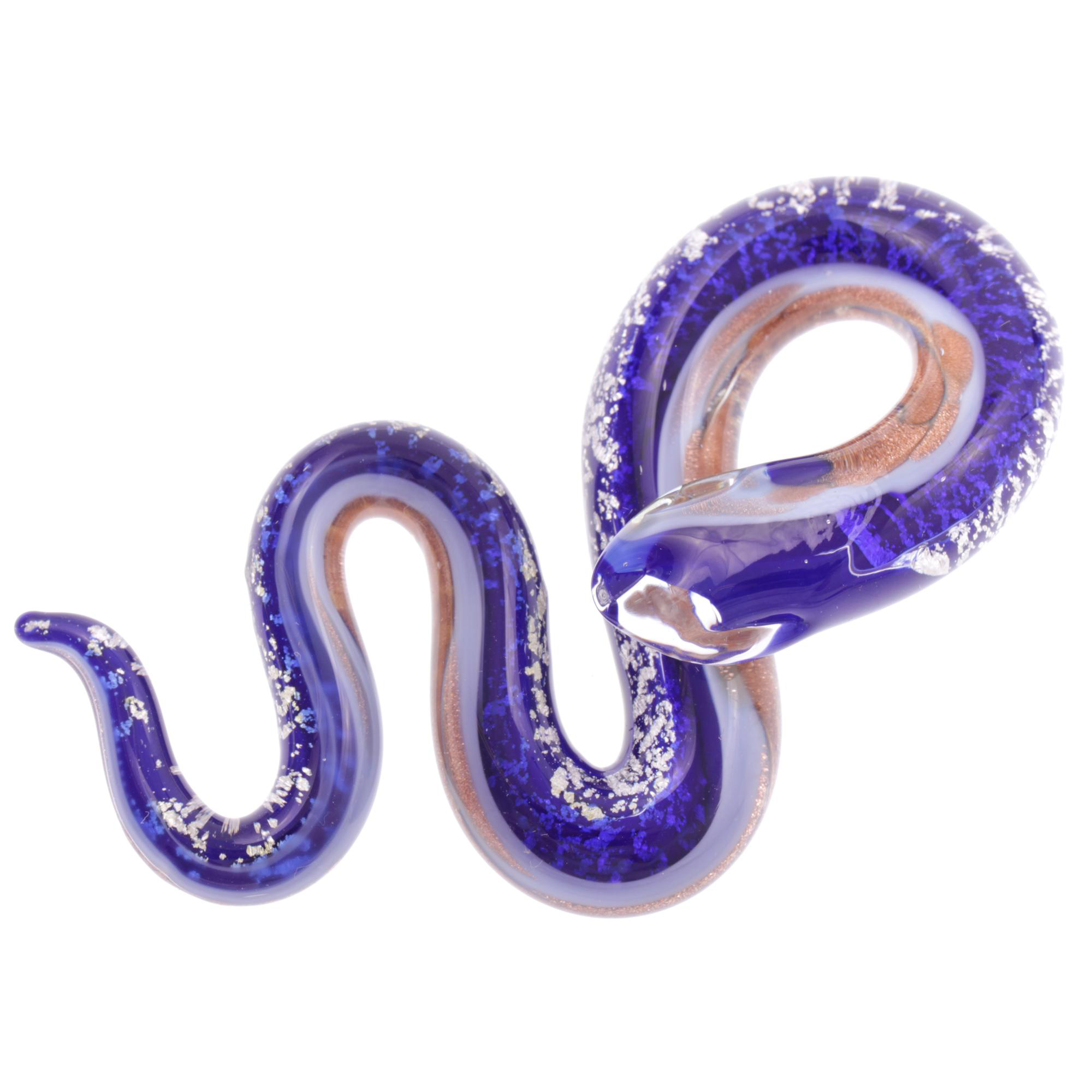 Unsere große edle Murano Glas Schlange "Coda Grande" Anhänger -blau-silber