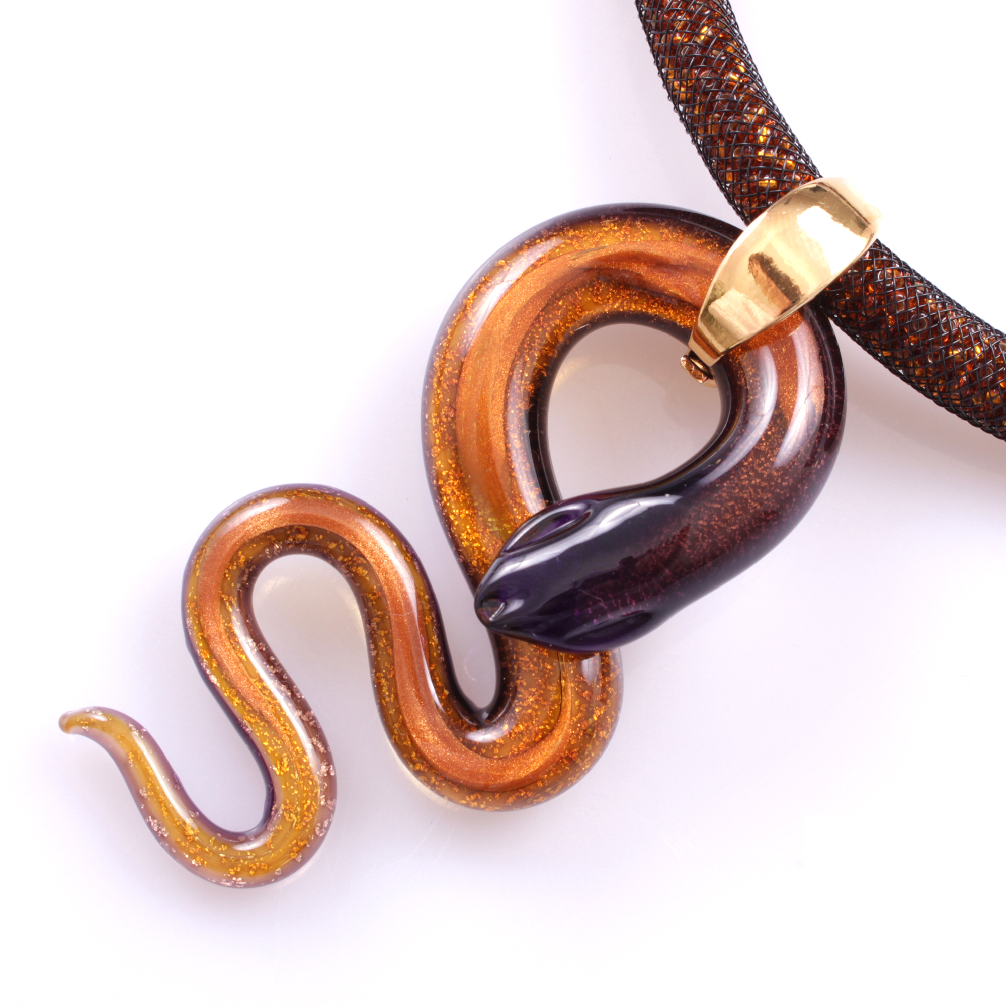 Super Collier "Coda Grande Deluxe" Finest Murano Glas-lila-kupfer