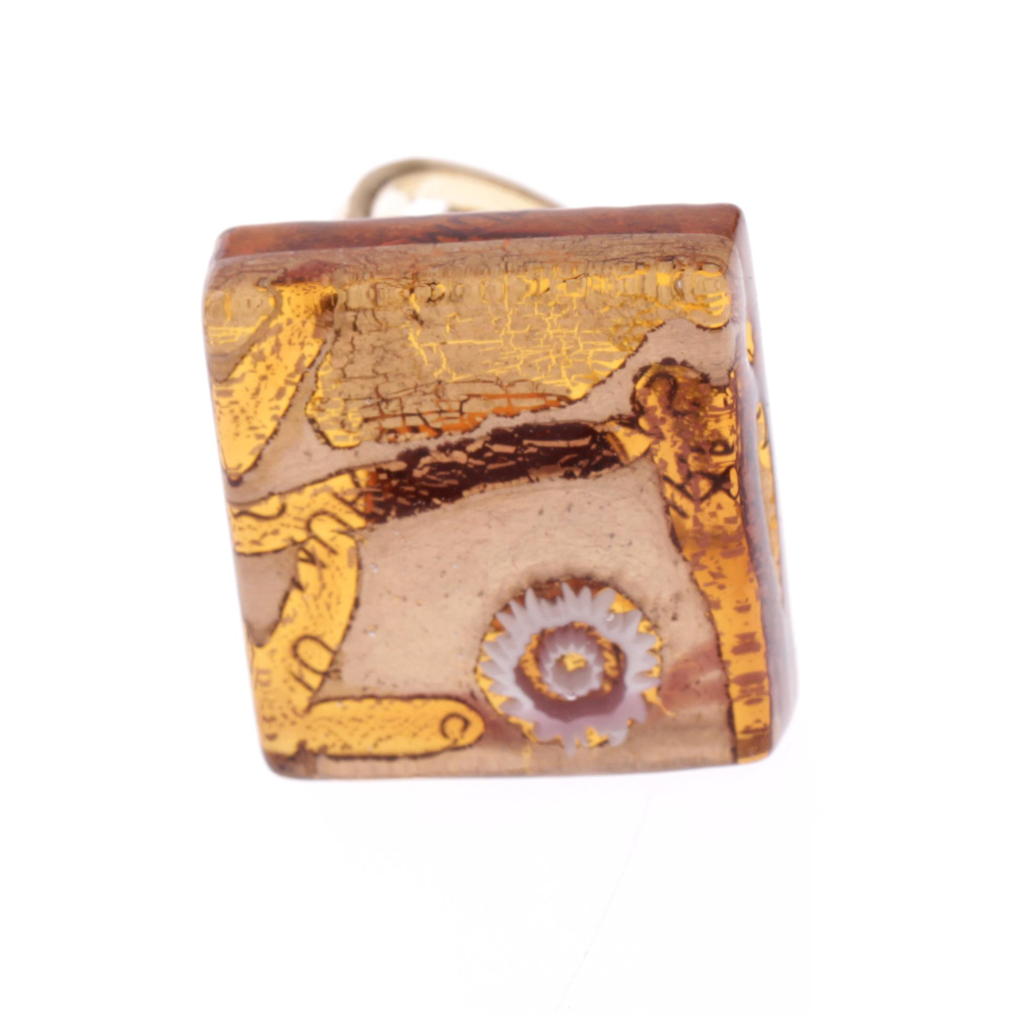 Quadratischer Murano Glas Ring "Violetta"-amber-gold