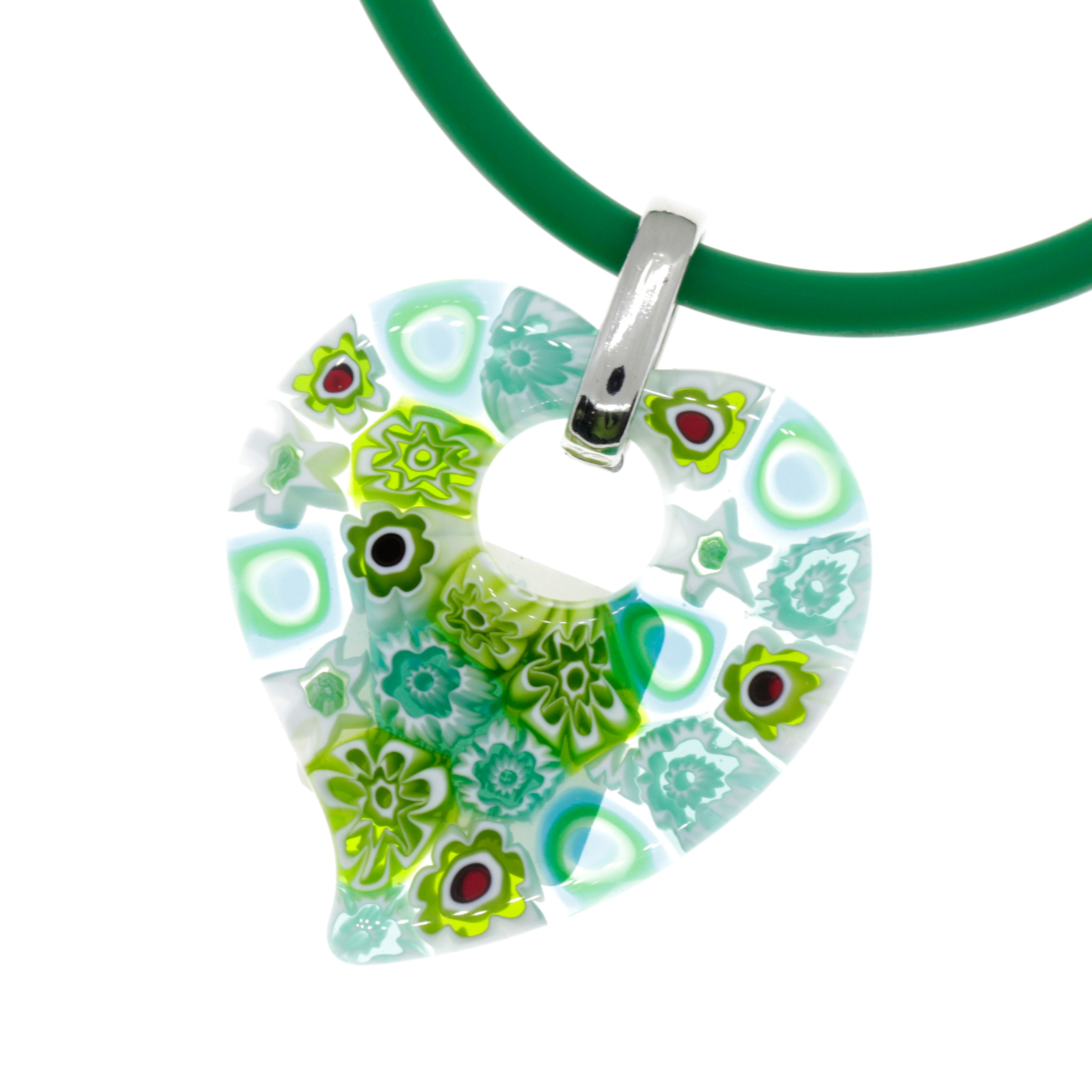 Murano Glas Herz Anhänger "Rinviato" grün