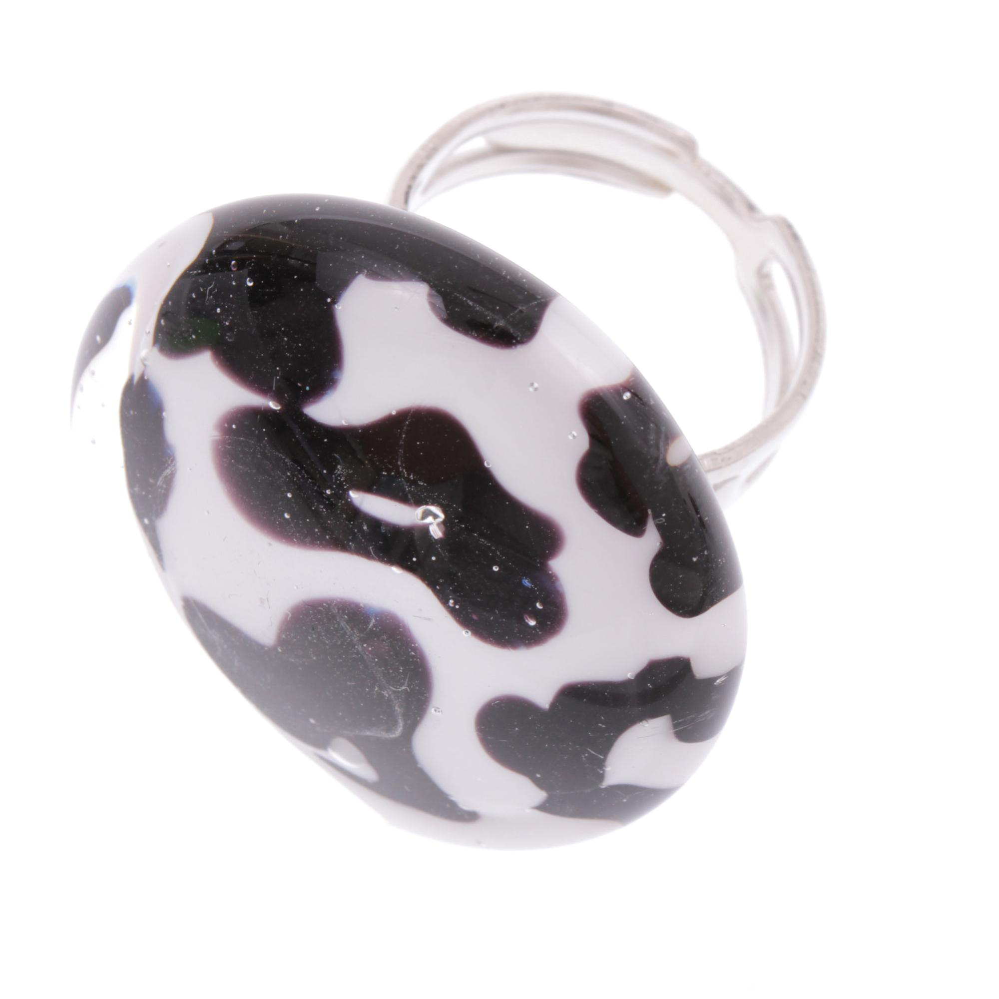 Murano Glas Ring "Vistosa" mit offener Schiene-schwarz-weiss