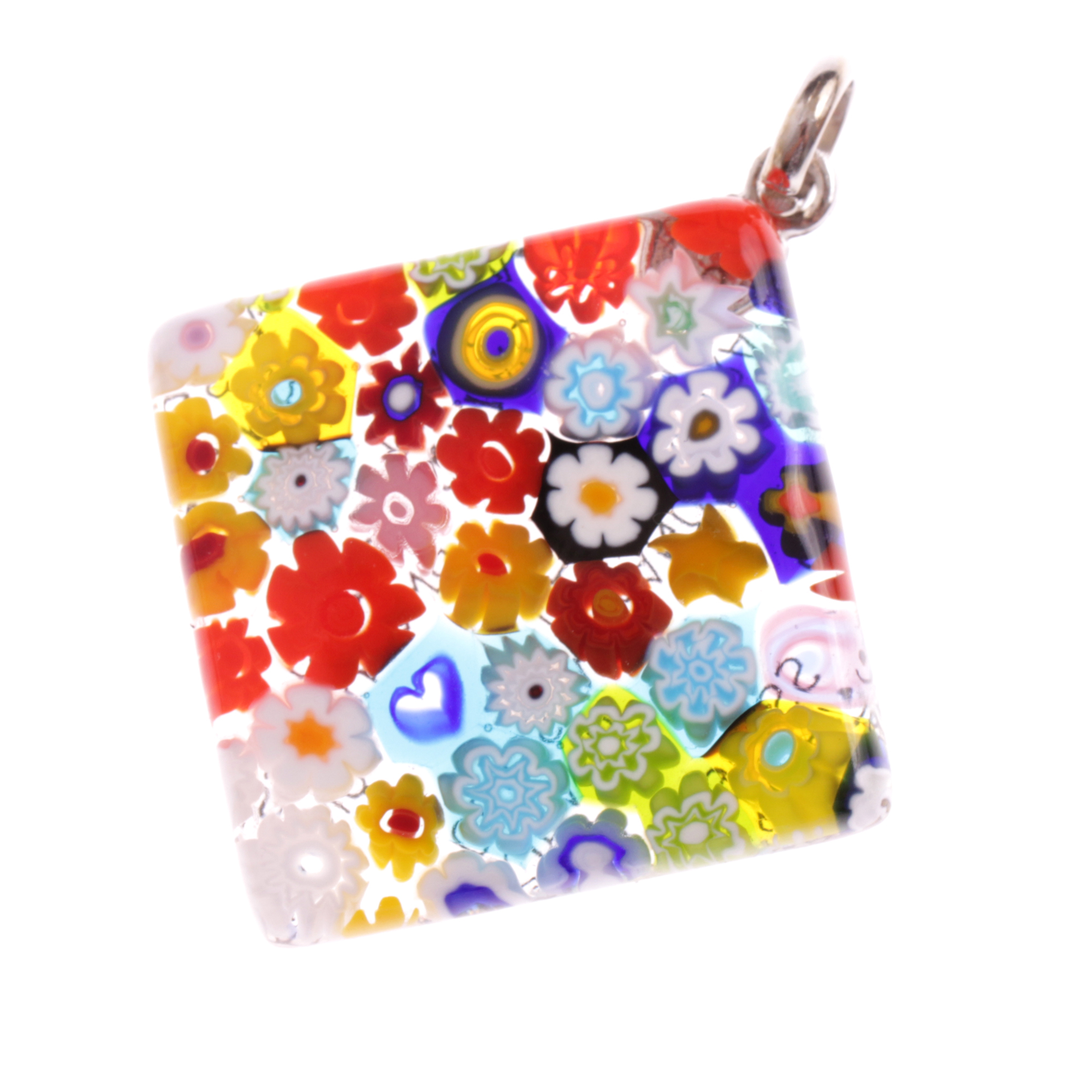 Murano Glas Anhänger "Brid II" -mille fiori silber