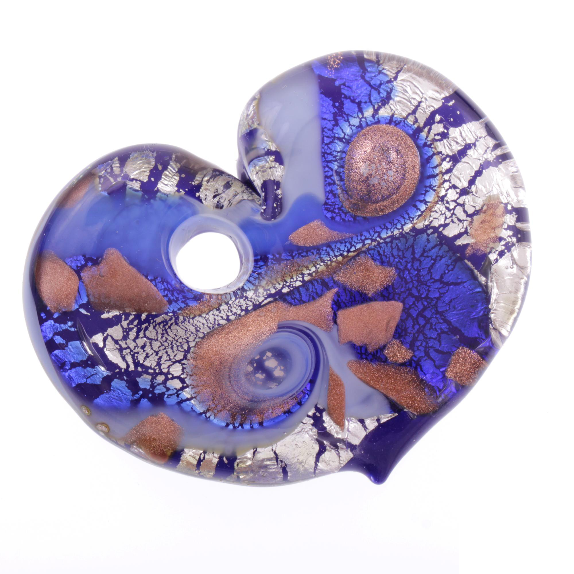 Wundervoll großer Herz Anhänger "Animo" Murano Glas-blau-silber