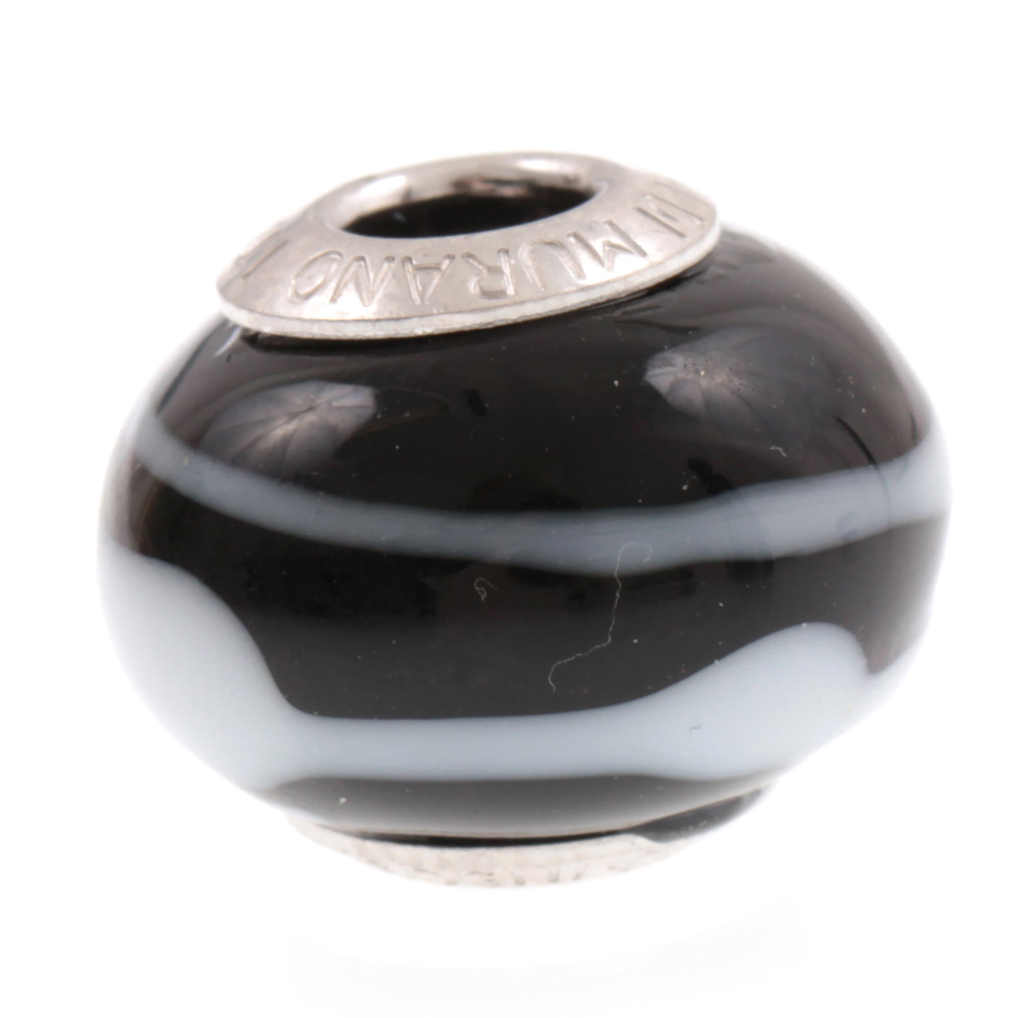 Murano Glas Bead "Ciclo II" 925 Sterling Silber Charm-schwarz-weiss Murano Glas Bead "Ciclo II" 925 Sterling Silber Charm-schwarz-weiss
