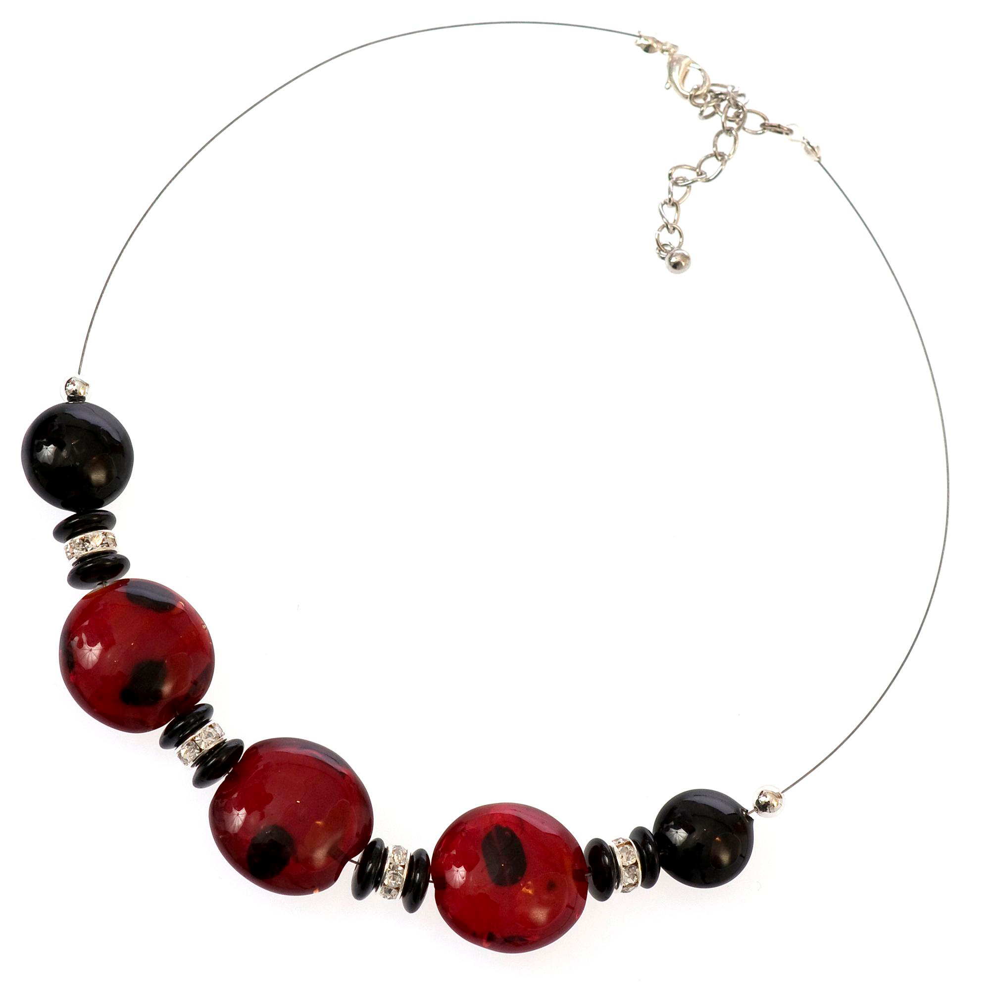 Hinreißendes Murano Glas Collier "Perth" Halskette-rot-silber