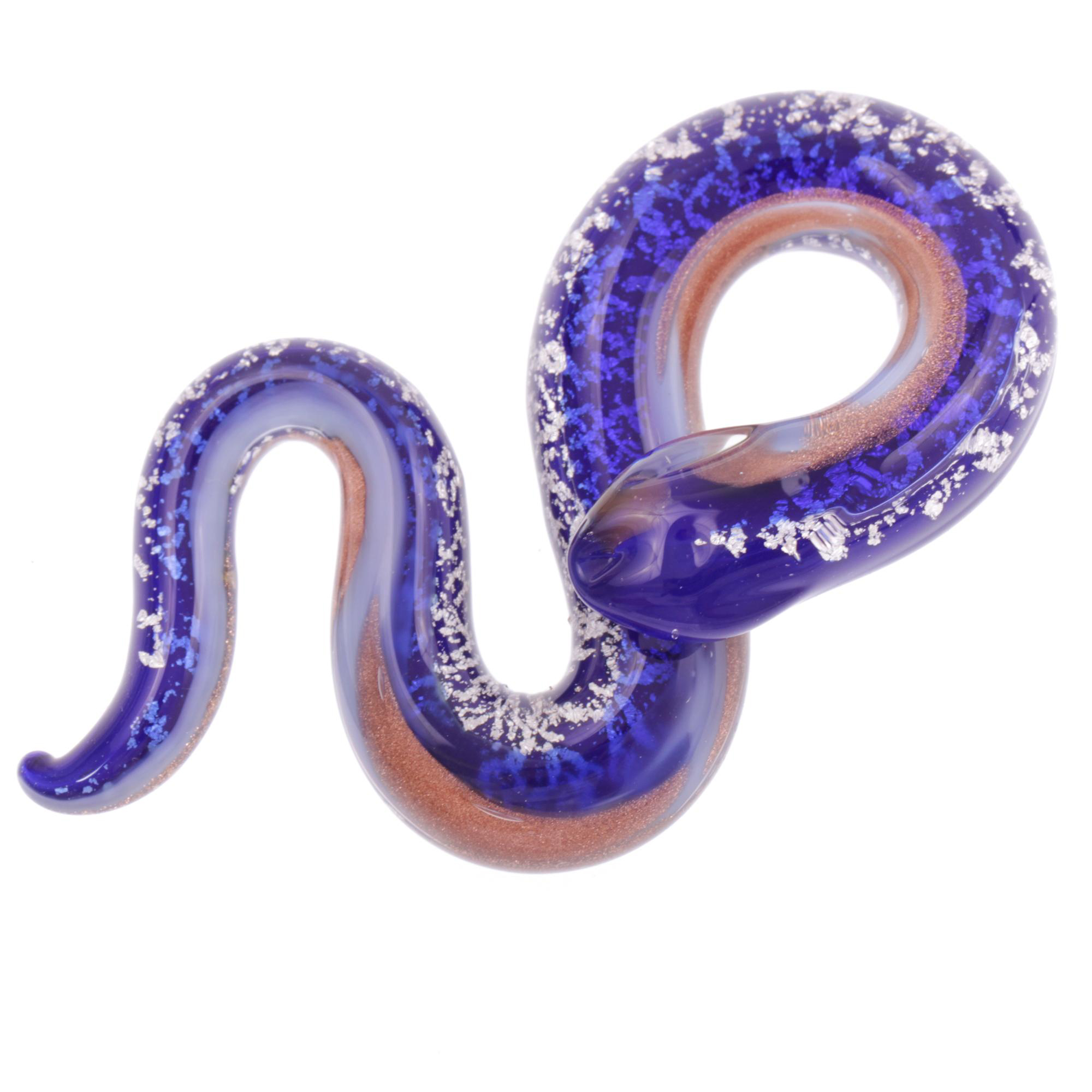 Edle Murano Glas Schlange Größe Medium "Coda Mezzo" Anhänger -blau-silber