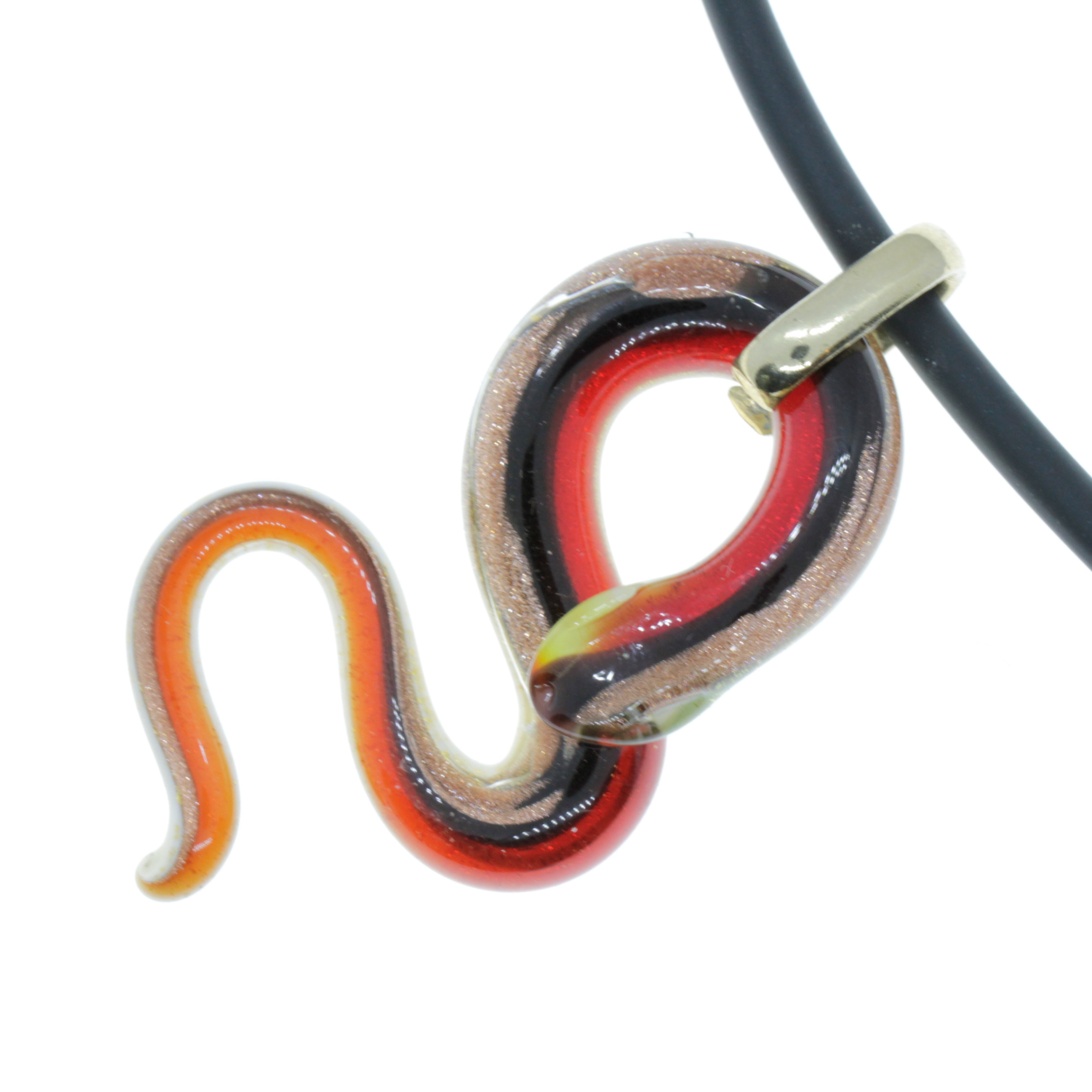 Edle Murano Glas Schlange Größe Medium "Coda Mezzo" Anhänger -rot-gold
