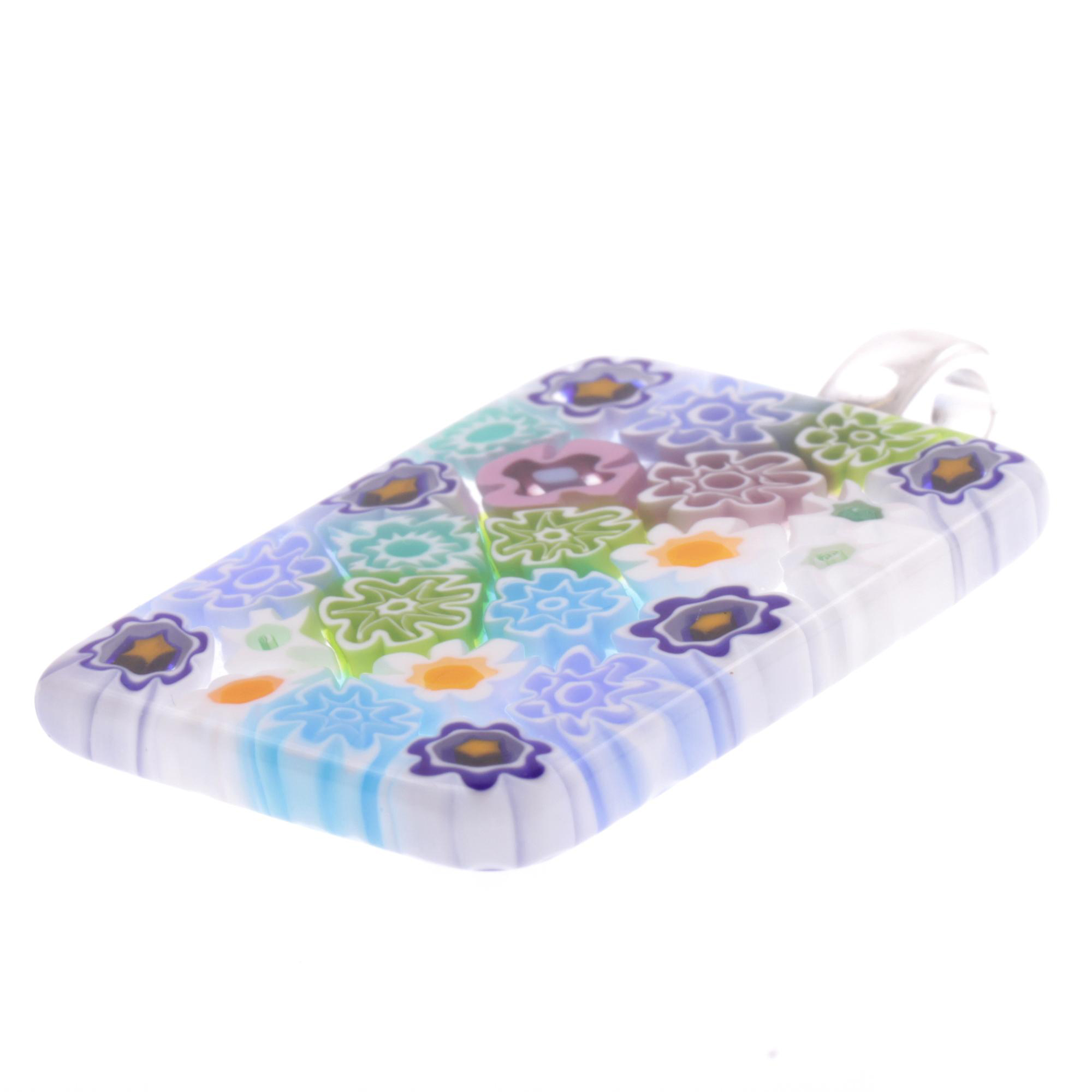 Rechteck Anhänger "Ameno" Murano Glas Mille Fiori-Pastell bunt