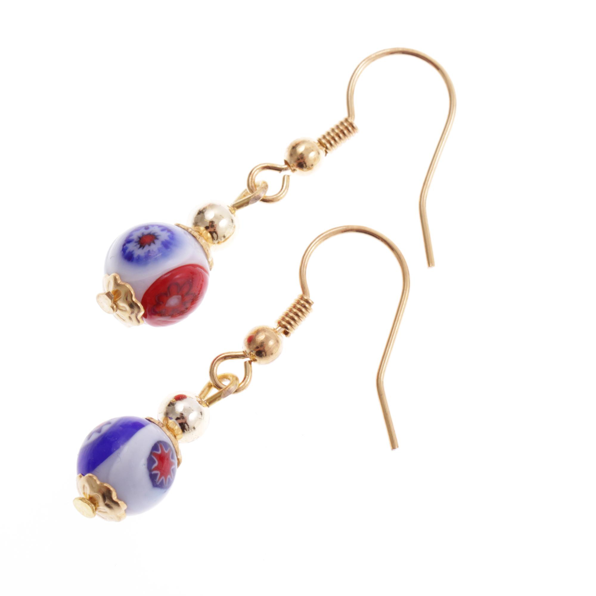 Murano Glas Ohrhaken "White Mille Fiori 8" Ohrschmuck Ohrhänger-weiß gold