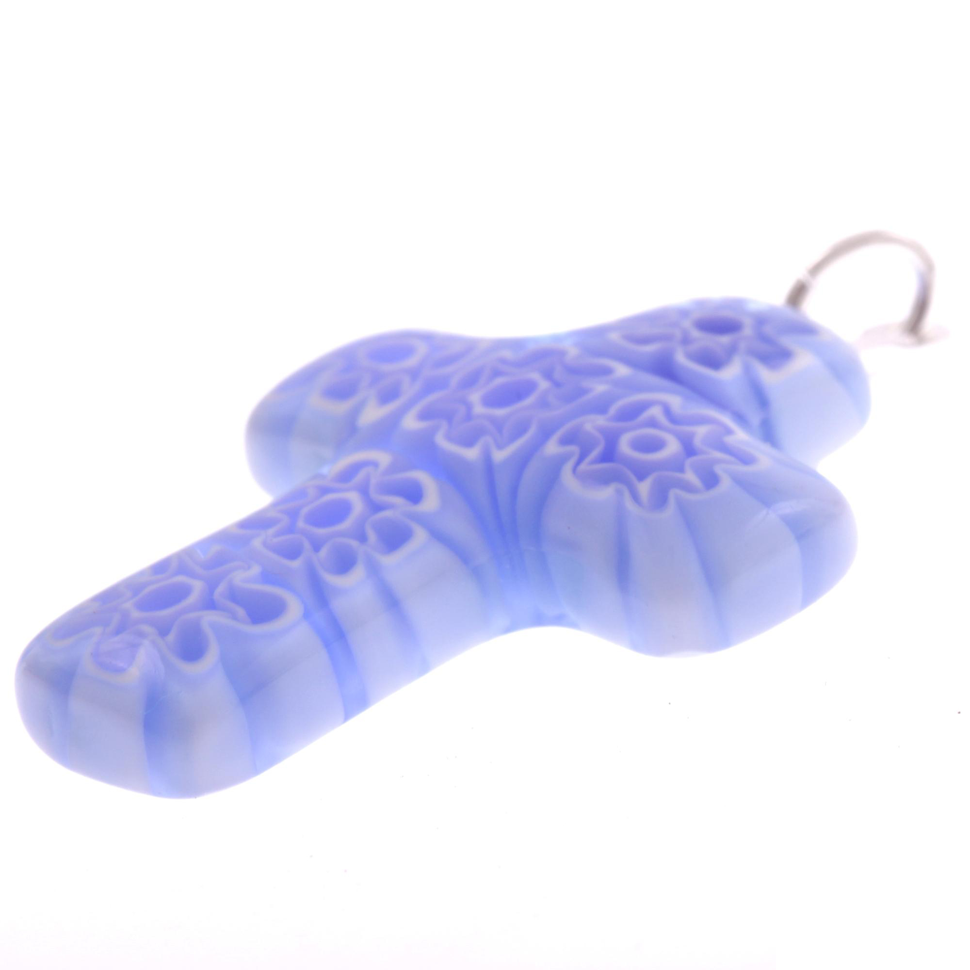 Murano Glas Kreuz Modell "Rood" Mille Fiori-hellblau