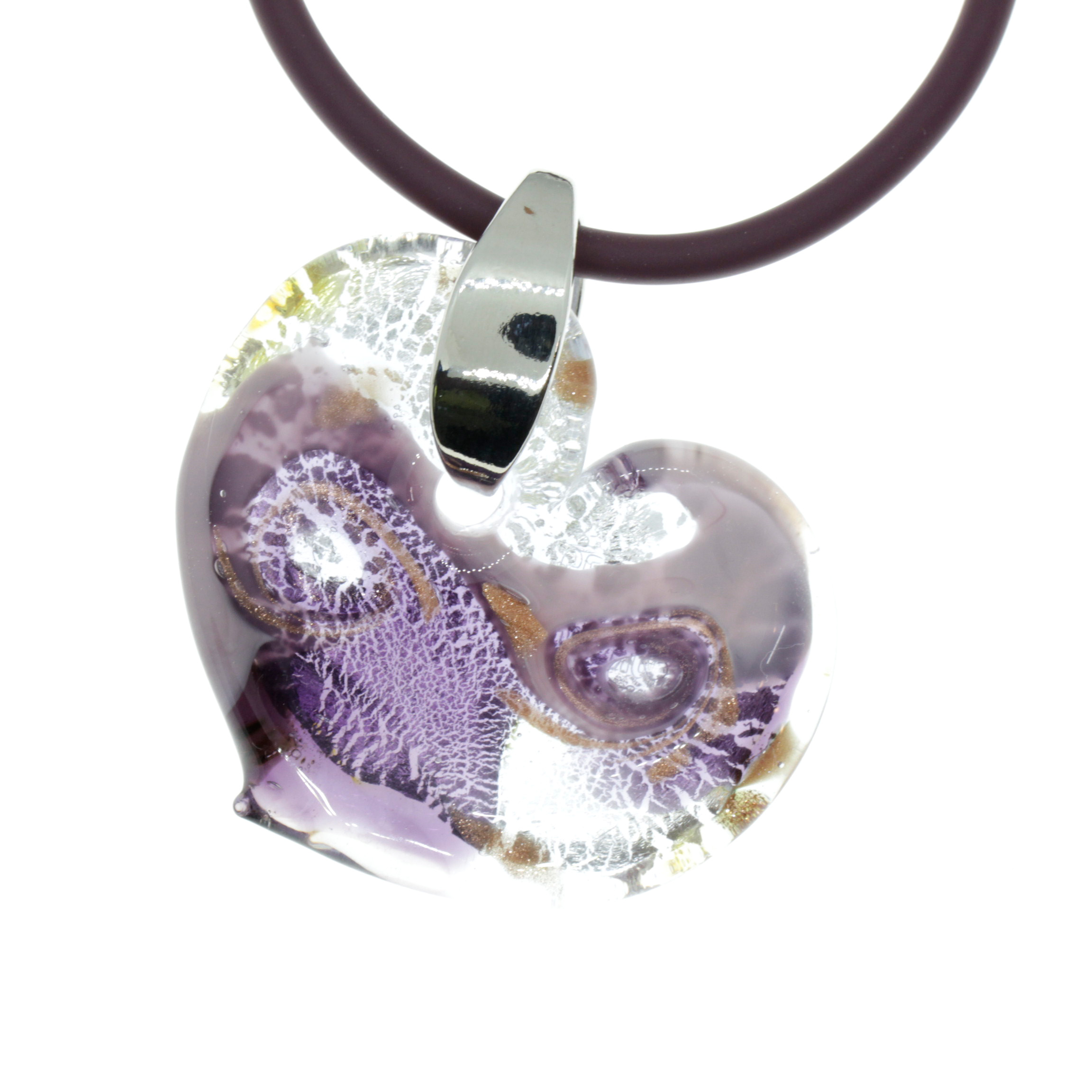 Wundervoll großer Herz Anhänger "Animo" Murano Glas-amethist-silber