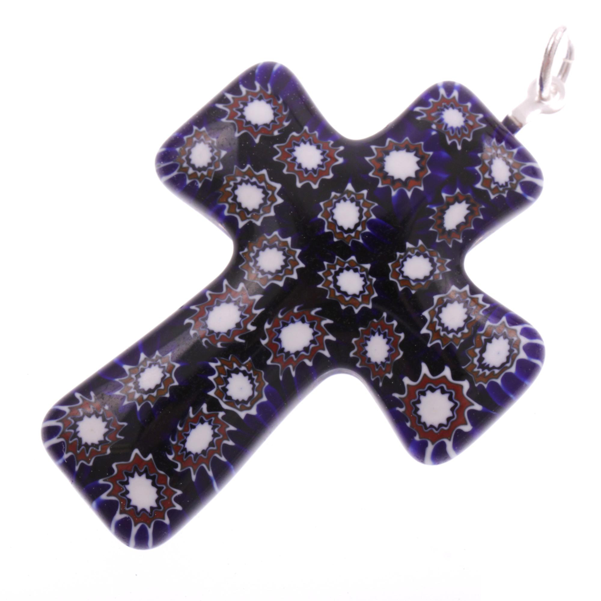 Murano Glas Kreuz Modell "Grand Rood" Mille Fiori-blau-braun