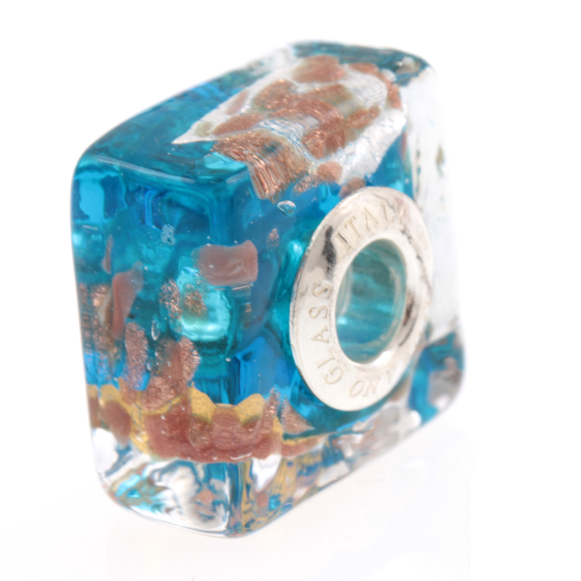 Murano Glas Bead "Quadrato" Charm-türkis